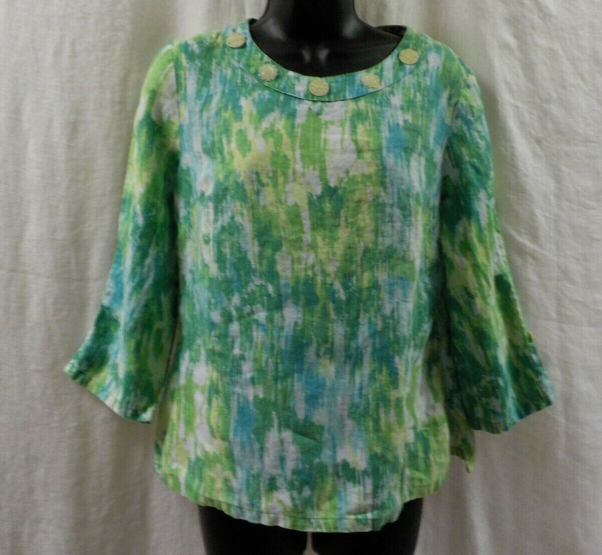 Vintage 1980’s Choices Blouse Size S Multi Color 100% Linen 3/4 Sleeves Classic