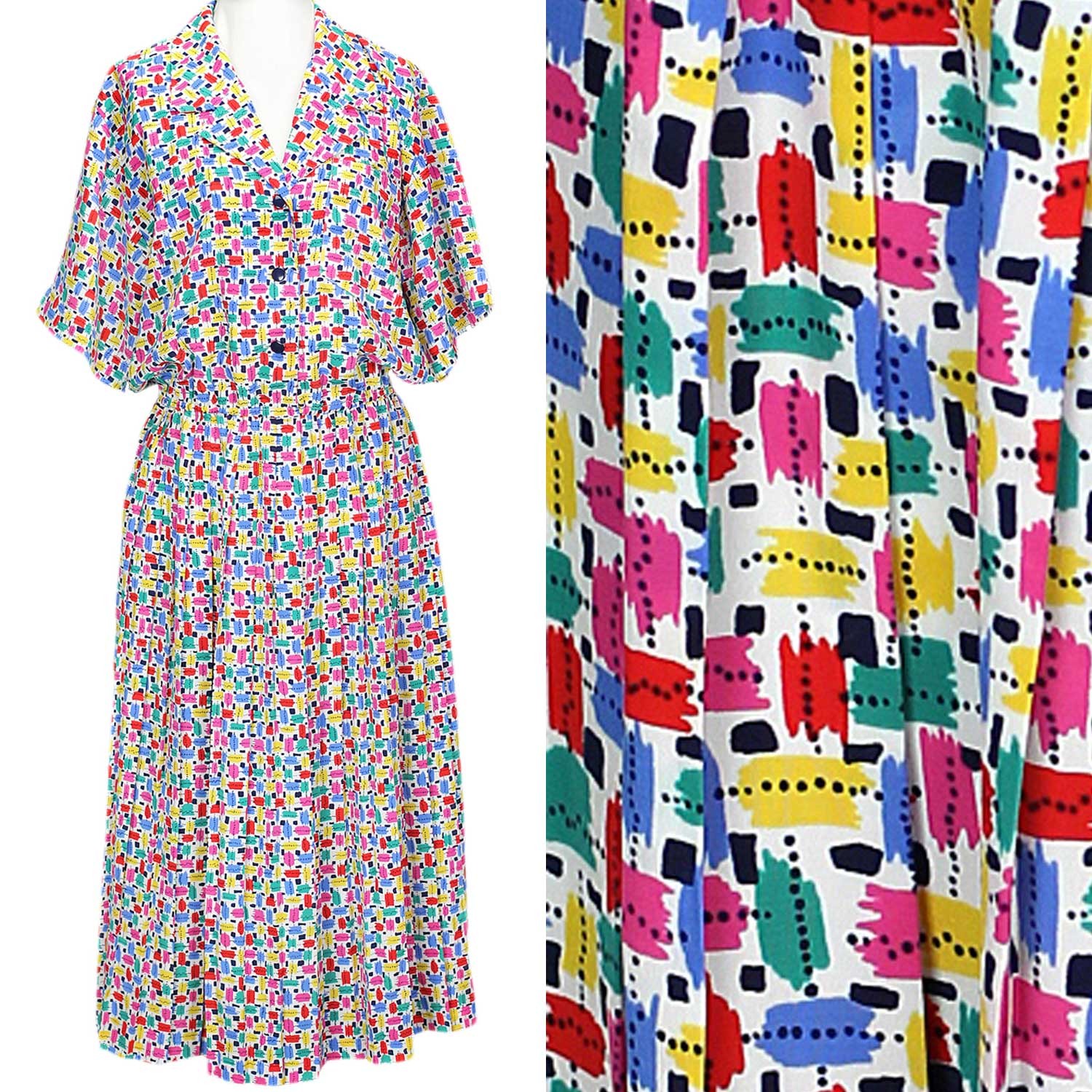 1980s Vintage Liz Roberts Shirtdress Secretary Dress New Wave Geometric Print 8