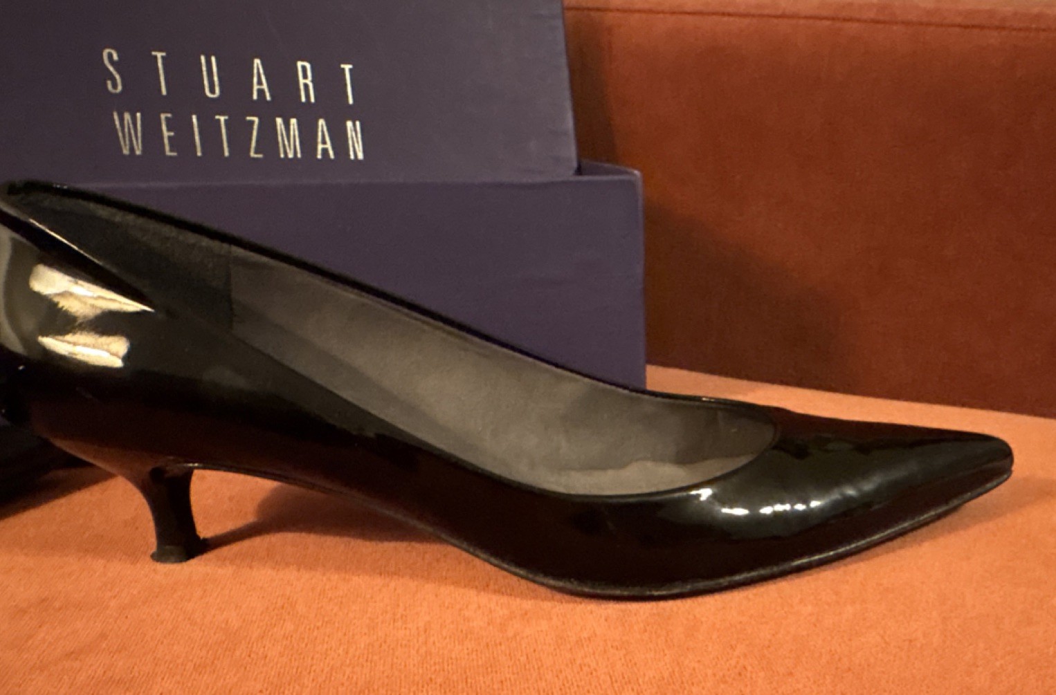 Stuart Weitzman Black Patent Leather Solid Pointed Toe Slip On Pumps 9