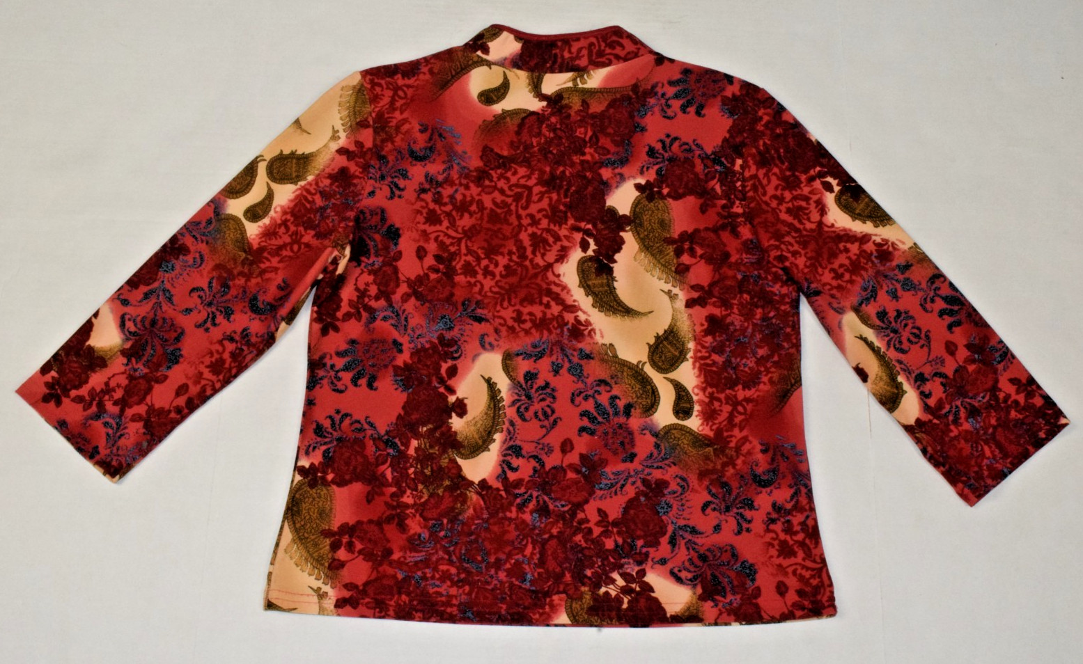 Vintage Top Carol Rose Size L 90s Burgundy Gold Paisley Quarter Button Made USA