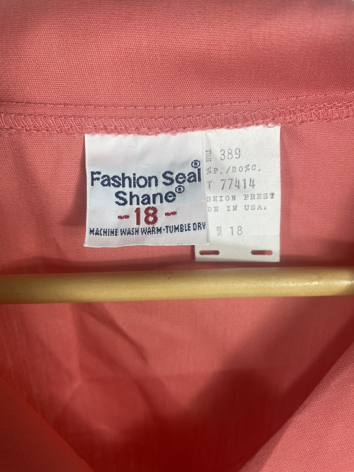 Vintage 70s Fashion Seal Shane Collared 2 Pocket Peach Nurse Scrub Shirt Size 18