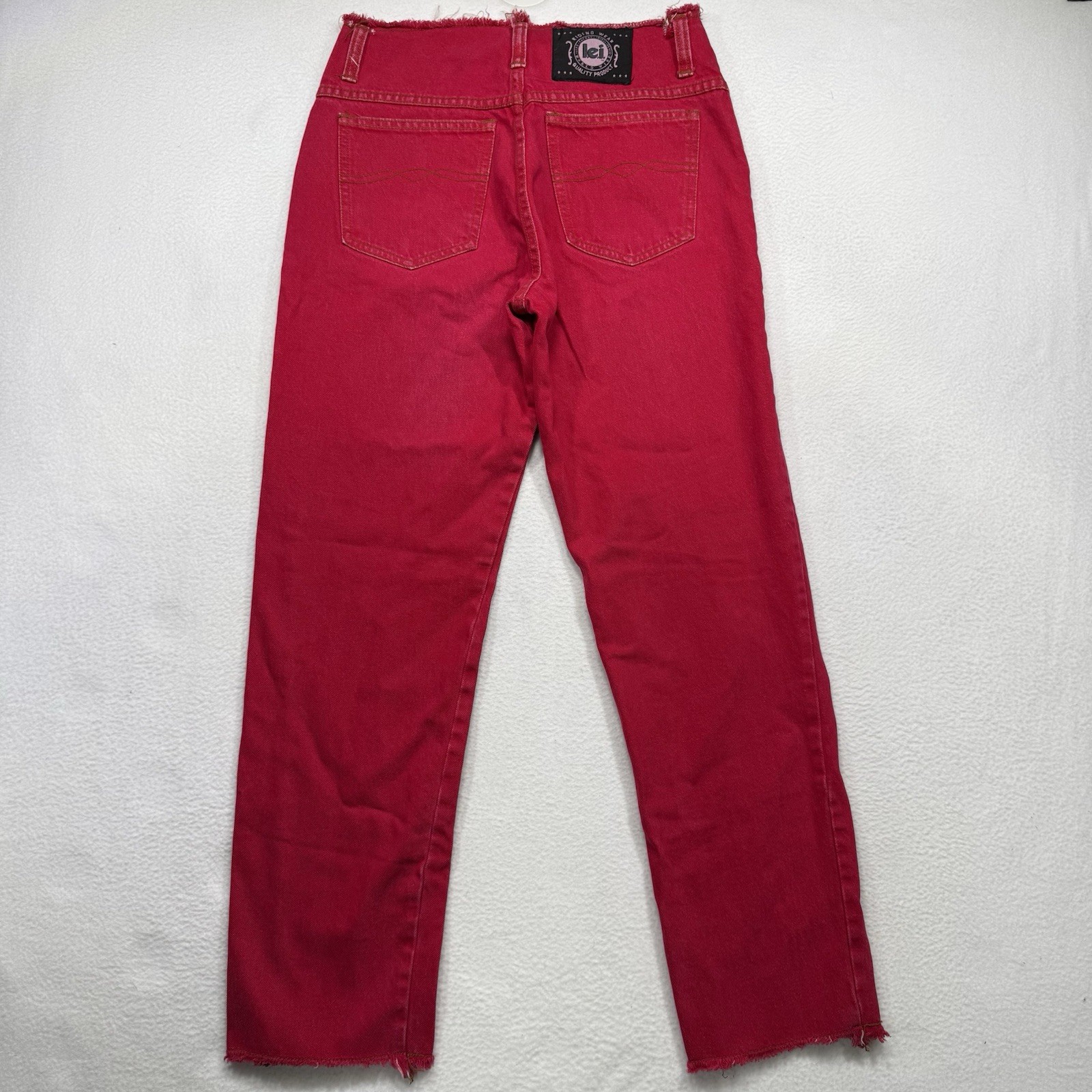 LEI Woman’s Jeans Red Skater Raw Waist Edge Size 9 Vintage Made In USA 30×28