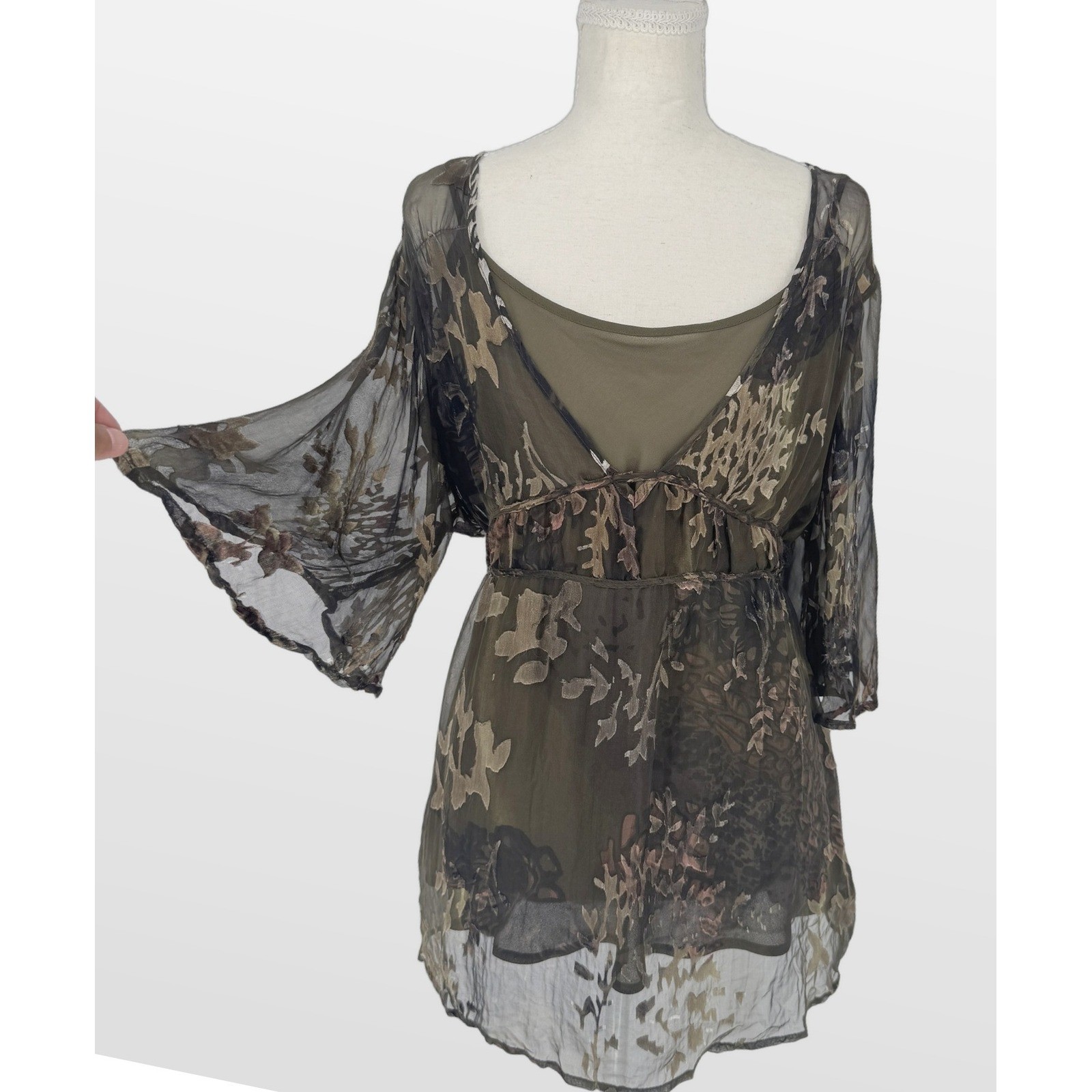 Vintage Silk Blend Uniform John Paul Richard Blouse L Sheer Fairycore Whimsigoth