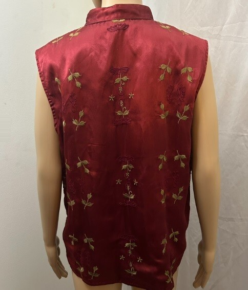 COLDWATER CREEK VTG Women’s L Oriental Vest Top Patchwork Red Multicolor Floral