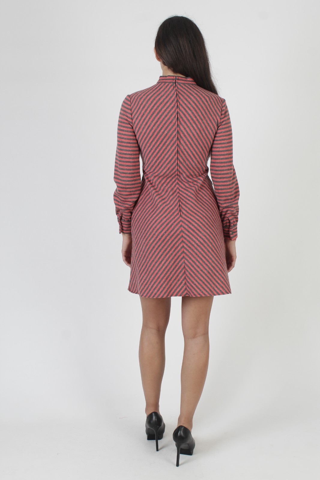 Vtg 60s Minimalist Striped Go Go Mini Dress With Pockets Preppy Jersey Uniform