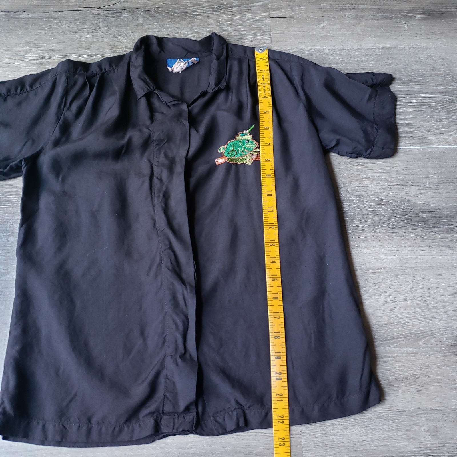 VTG 40s/50s Armel Black Button Front Top Shirt Sz M/L Rockabilly Embroidery Frog