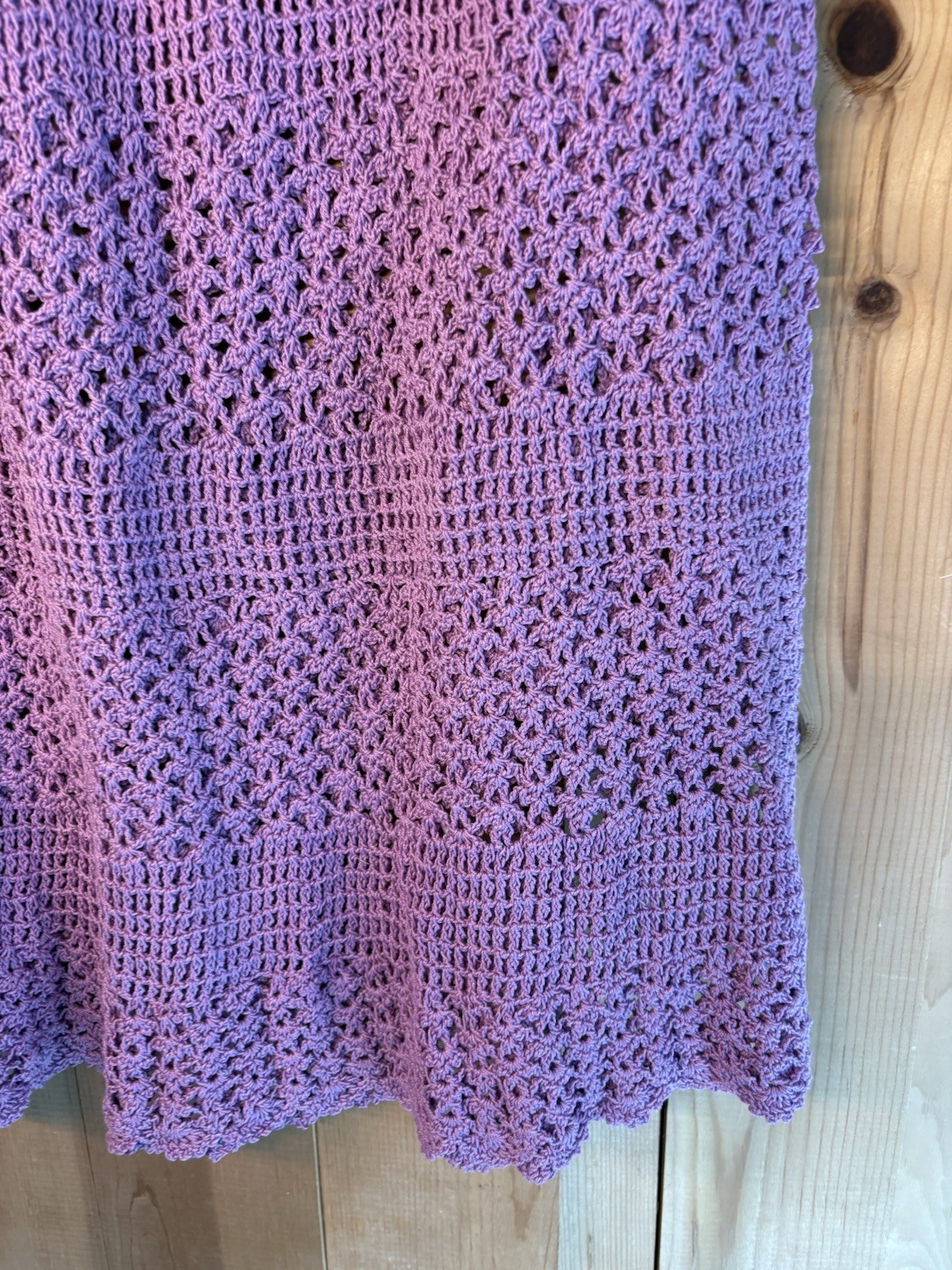 VTG Lavender Crochet Knee Length Skirt Women’s Sz S/M WAIST 24-32” Boho Hippy