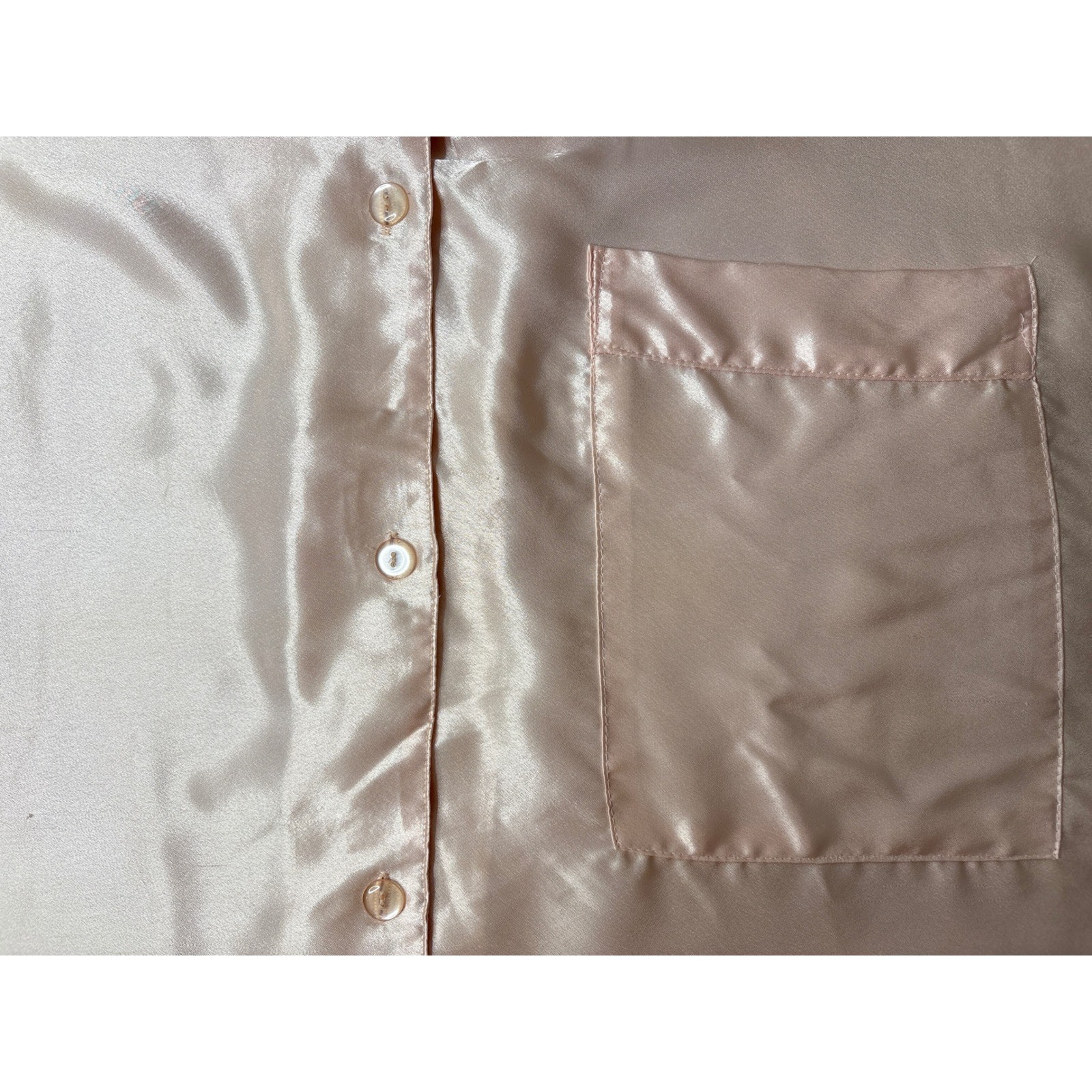 VTG 90s CALIFORNIA MISS Champagne Satin Button Down Pajama Top 2X Coquette Silky