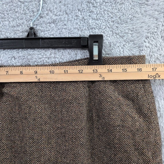 Eddie Bauer Skirt Women 14 Brown Wool Silk Blend Herringbone Knee Length Vintage