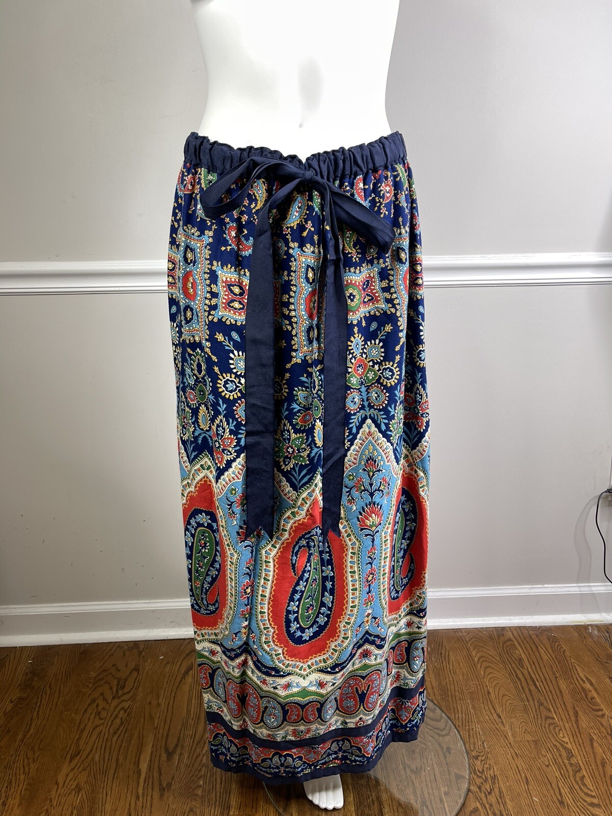 Vintage Mr. Hank Patchwork Handkerchief Hippie Paisley Floral Bow Maxi Skirt L