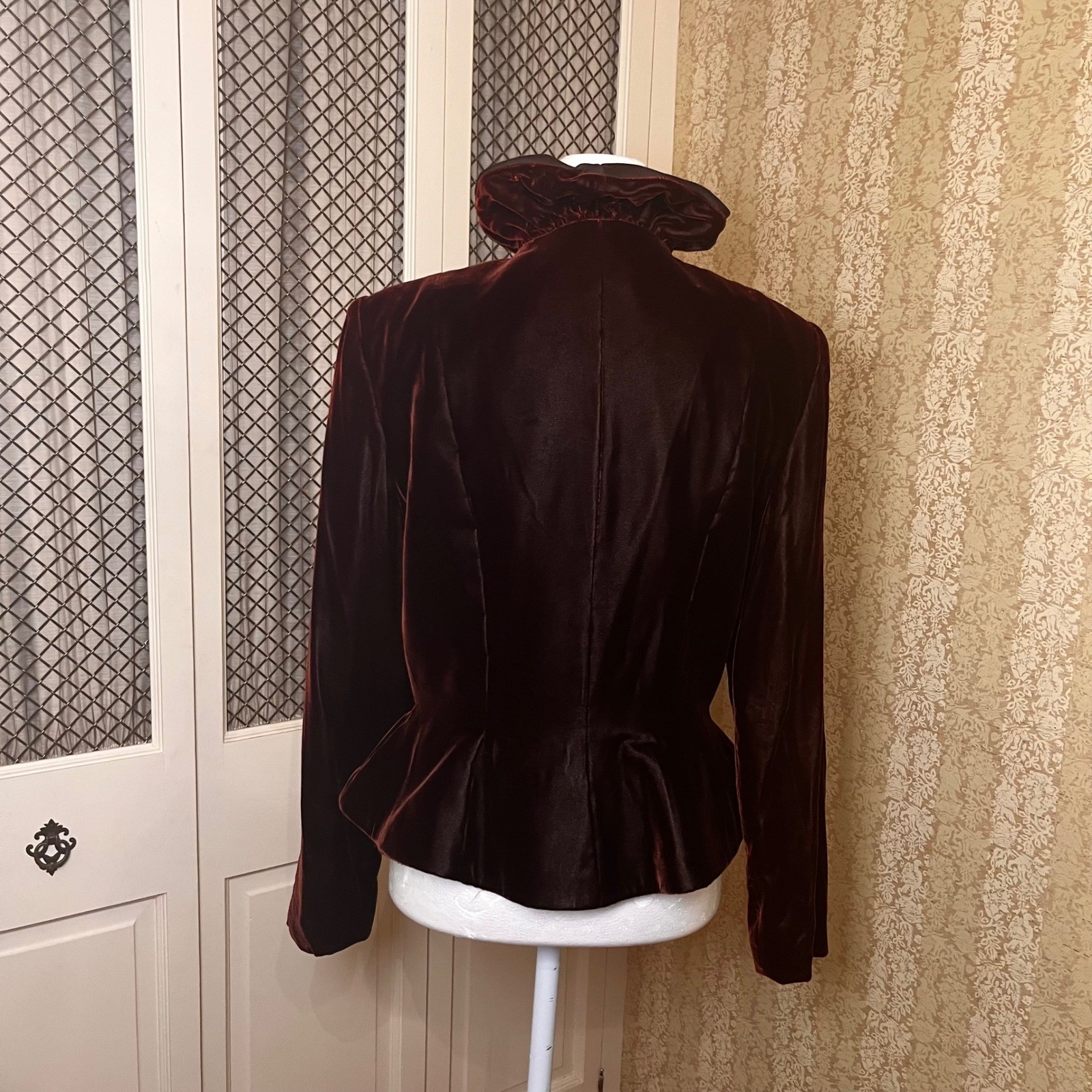 Vintage Velvet Pant Suit Ruffle Portrait Collar Bridgerton Renfair 2pc As Is