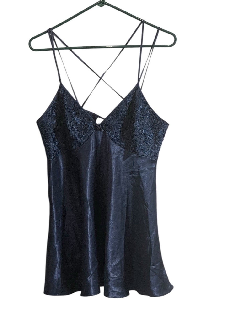 Y2K Vintage Inner Most Satin Sexy Lingerie Chemise Baby Doll Navy Blue Large