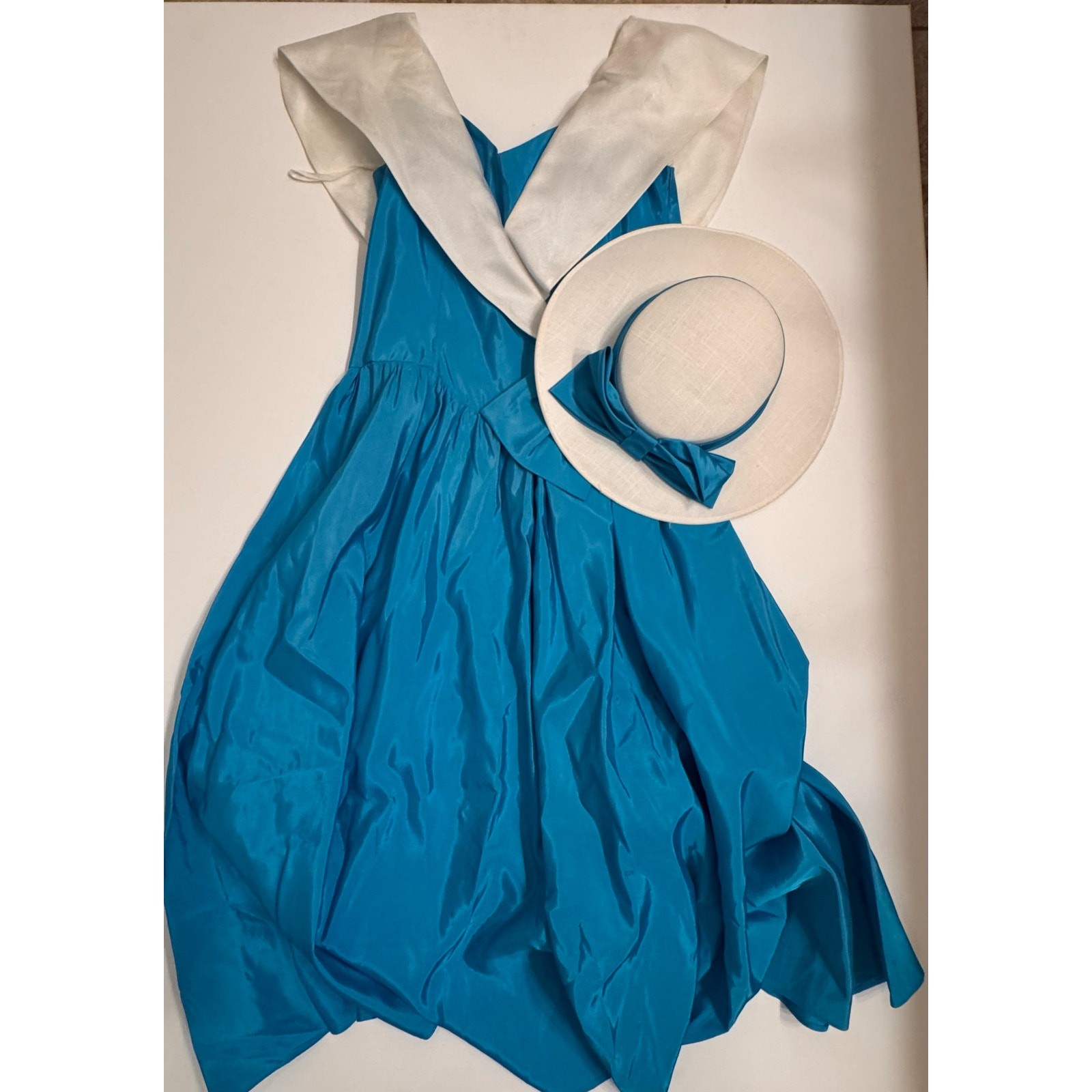 Vintage Wide Collar Blue Dress Women’s Zip/Button Back w/Hat