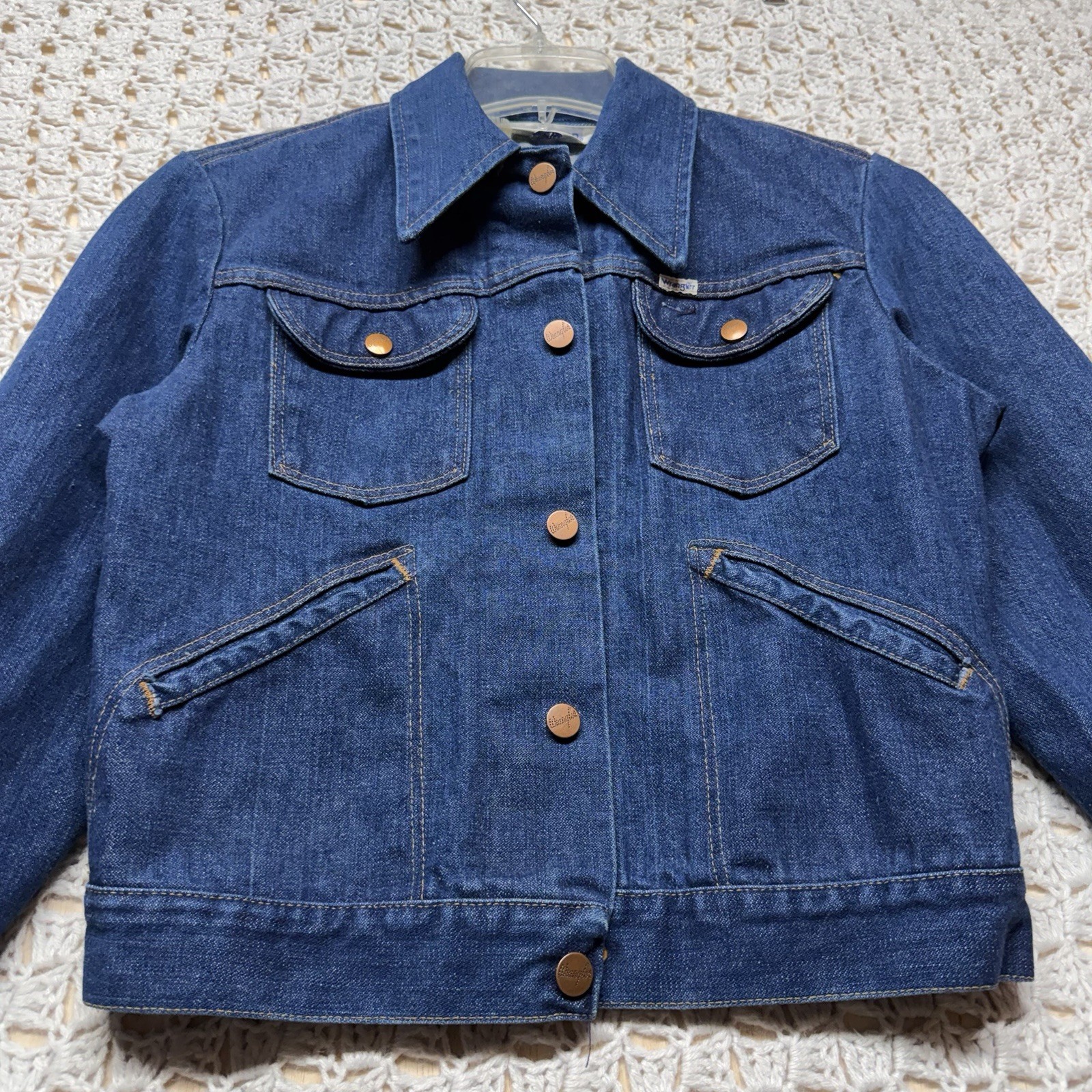 Vtg 70s Wrangler Jean Jacket Women Sz 38 M Blue Denim Western Cowboys USA Made