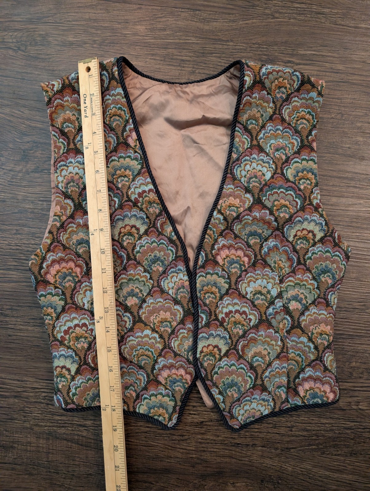 Vtg 90s Handmade tapestry vest earthtoned shell pattern Grunge Whimsygoth Boho