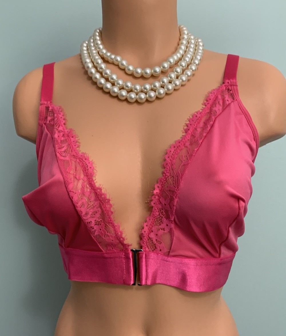 NEW Shiny Stretch Bra / Bralette NO WIRES 3X 44 46 48 Front Closure