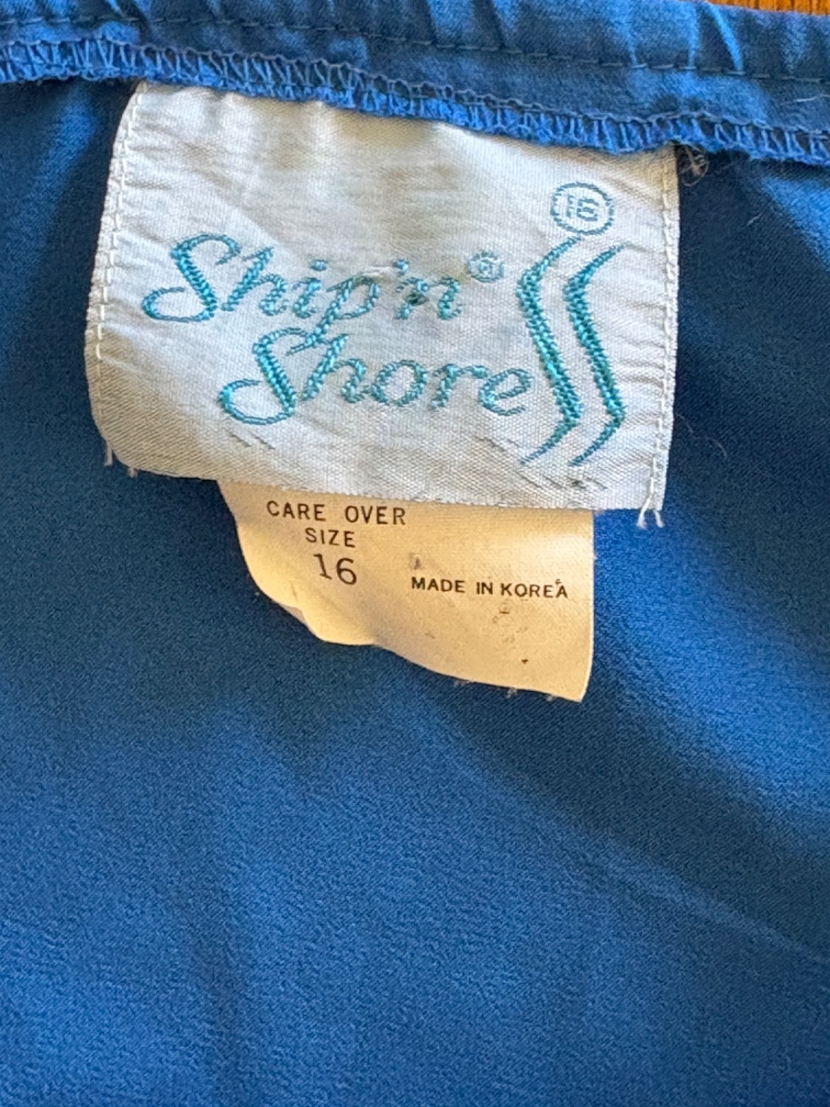 1980s Vintage Ship’n Shore Blue Smock Tank Top M Flower Thin Boho Rockabilly
