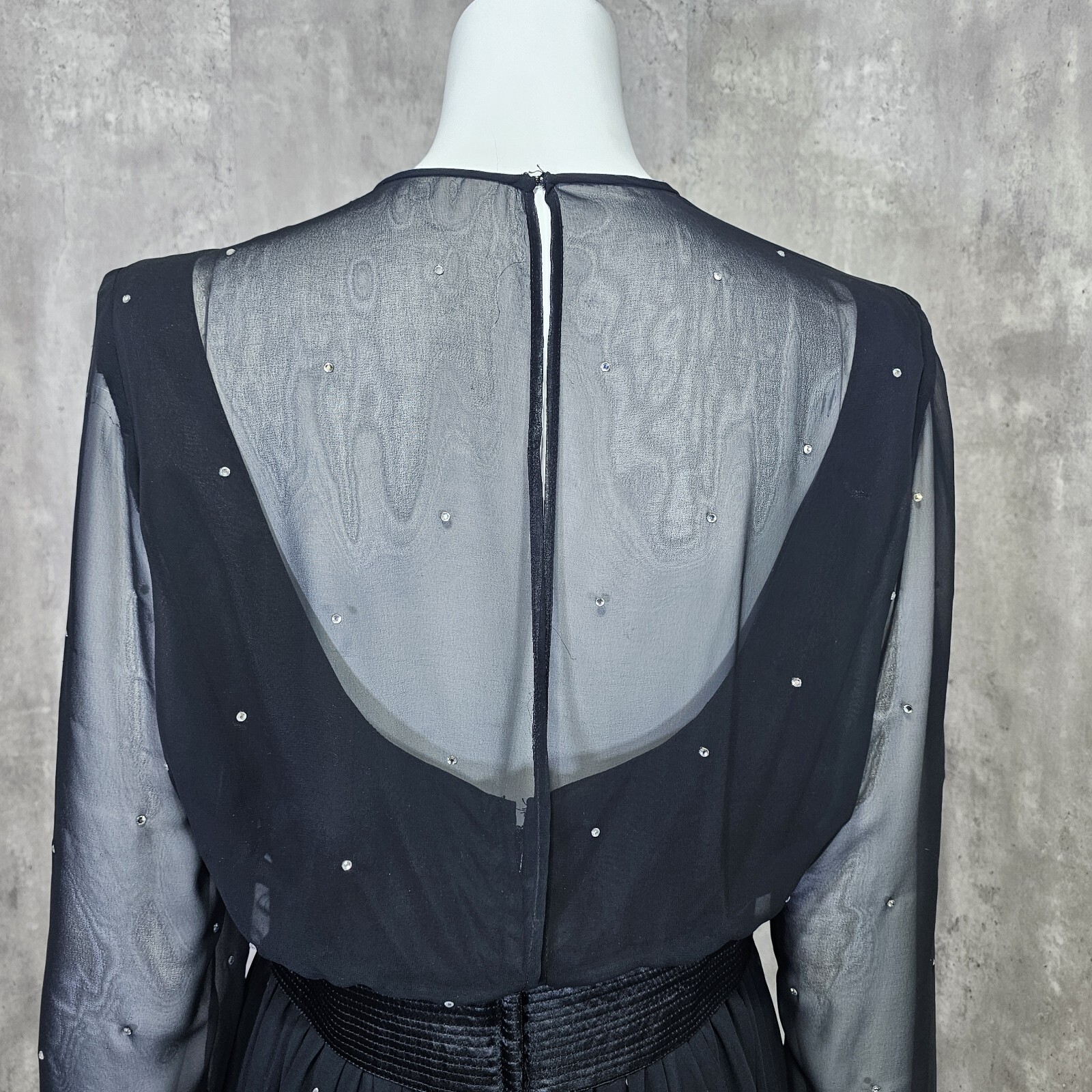 Vintage 80s Henri Bendel Liancarlo Illusion Neckline & Sleeves Black Dress Bow
