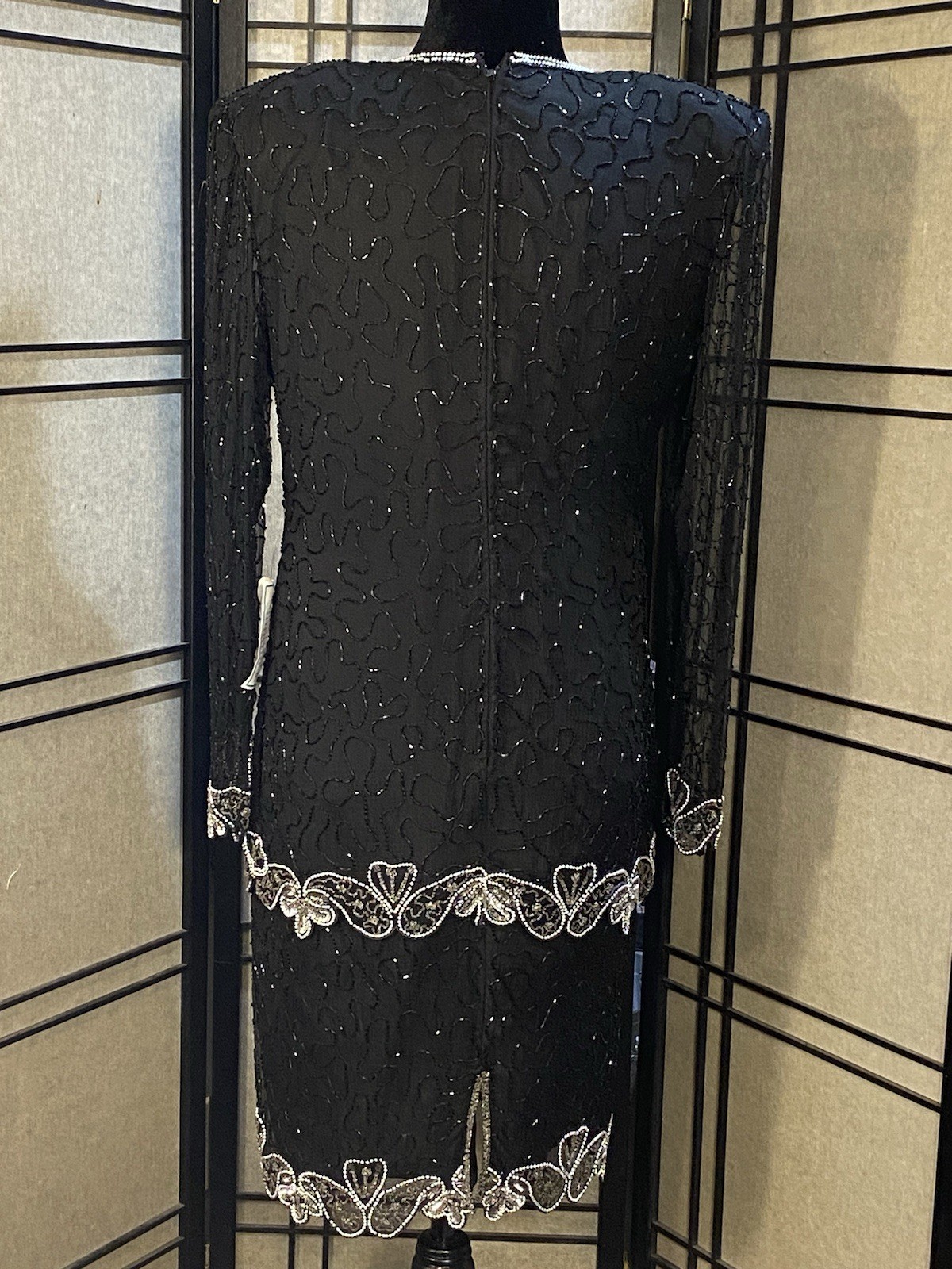 Brilliante By J.A. Vintage Silk Beaded Sz L Cocktail Dress Wedding NWT Formal