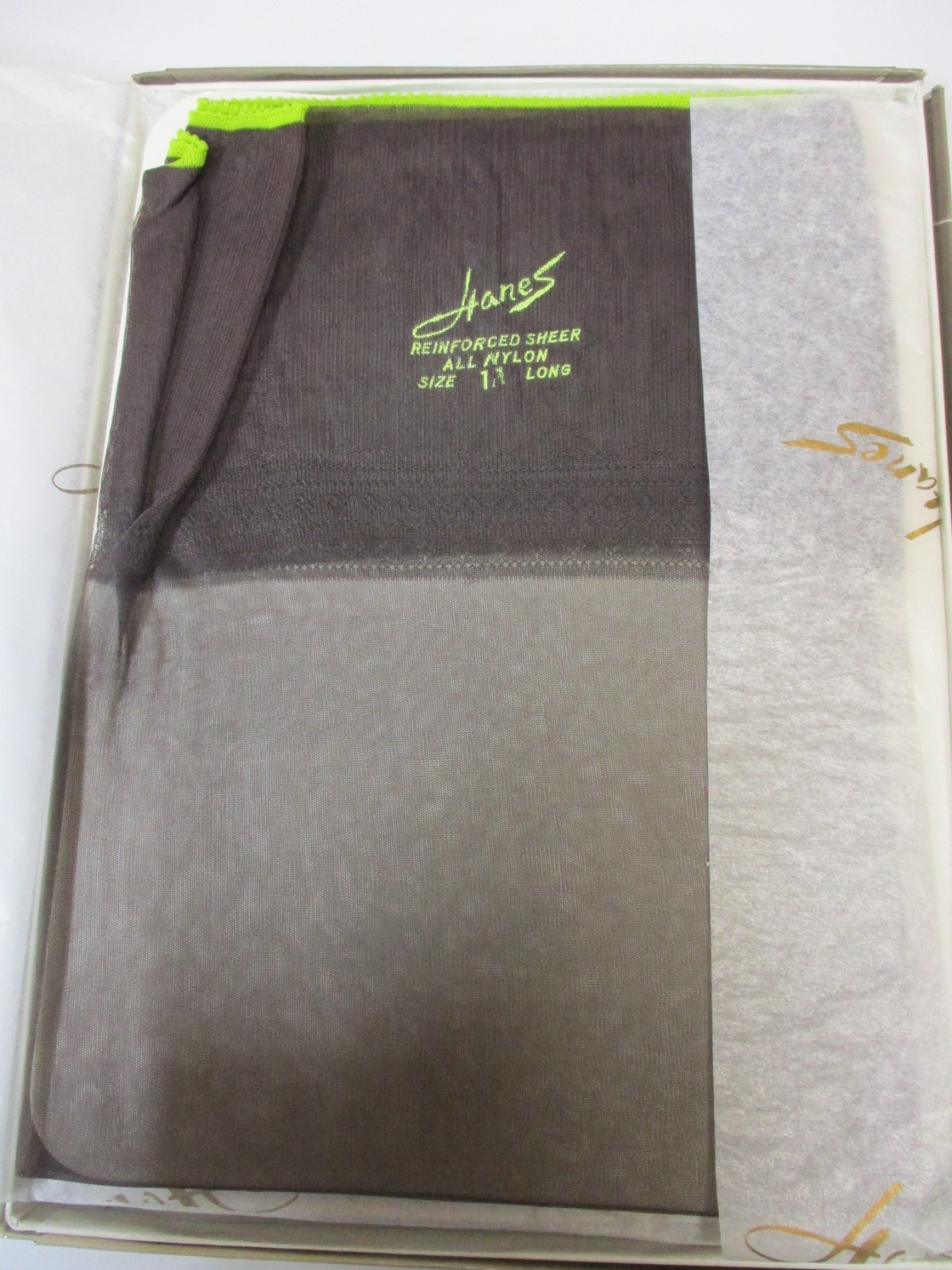 1PR VINTAGE HANES 415 REINFORCED SHEER SHINY RHT NYLON STOCKINGS 11 LONG BLACK