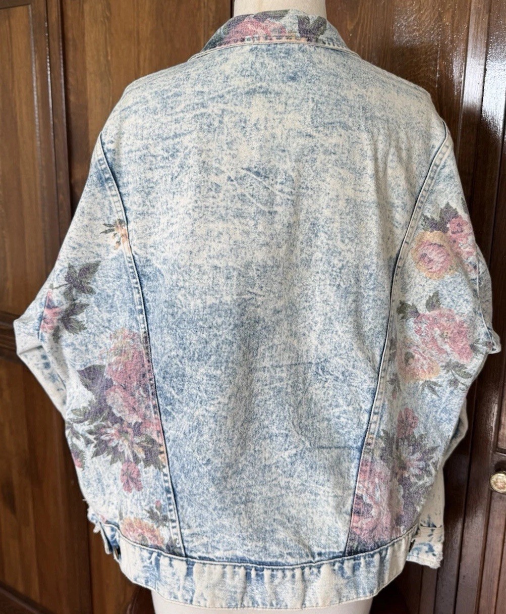 VTG 80s Bonjour International Acid Wash Denim Jacket Floral Oversized USA M – XL