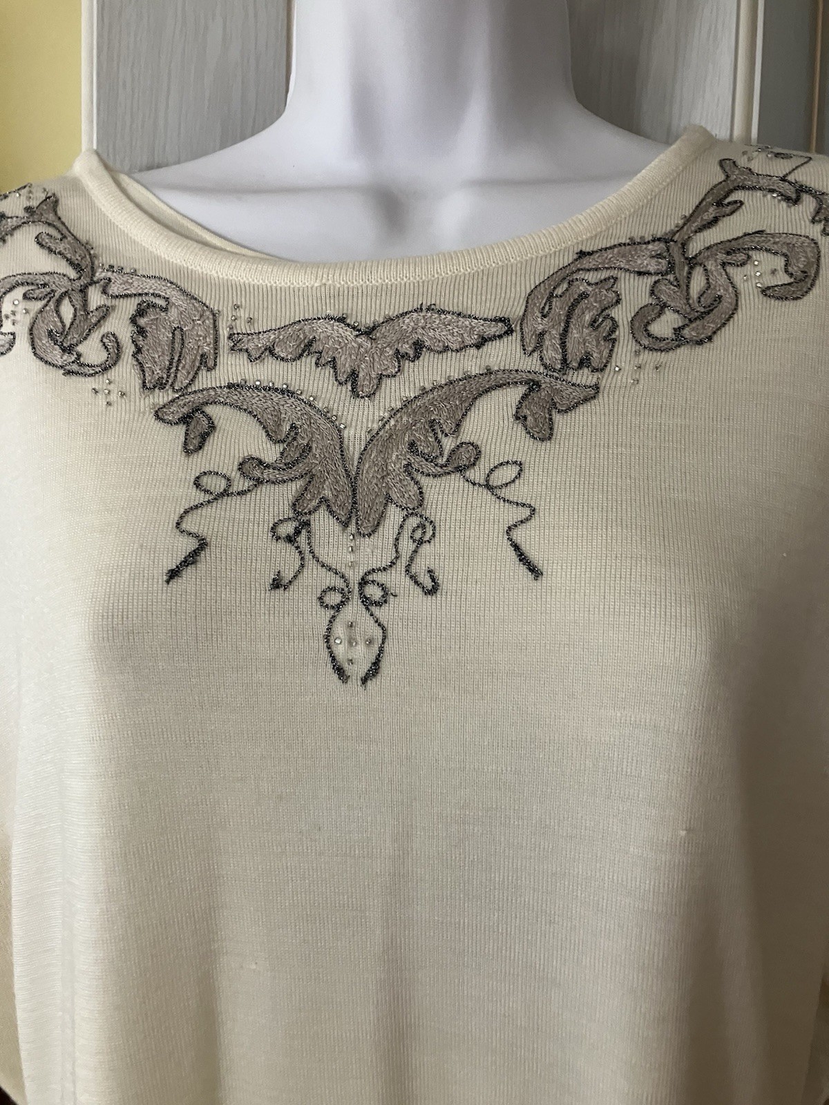 VTG Carole Little Knit Dress & Jacket Cream Silver Beaded Wool Blend XL New NWT