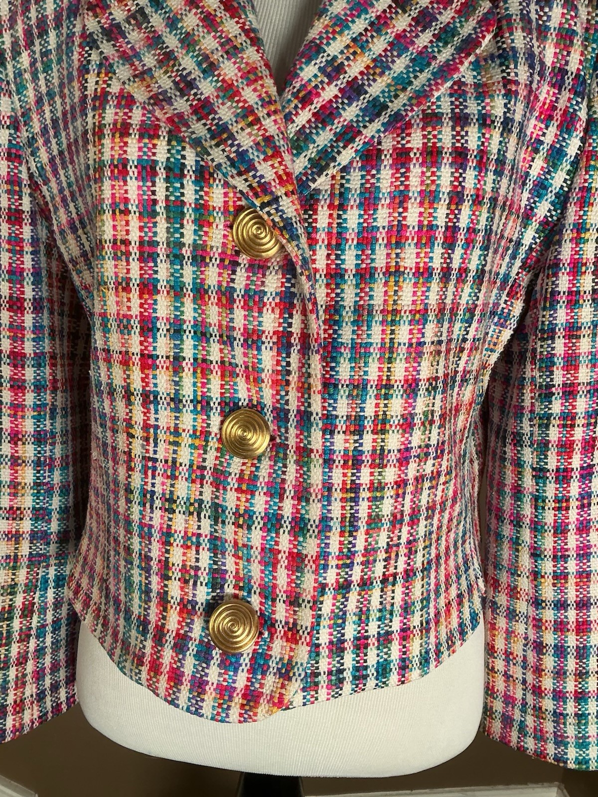 Don Caster Silks Vintage Multicolor Tweed 100% Woven Silk Cropped Blazer Sz 4