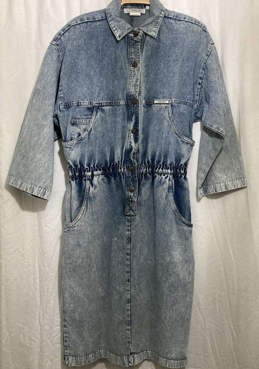 Vintage 80s 90s Ideas Denim Long Shirt Dress Stone Acid Wash Size Small