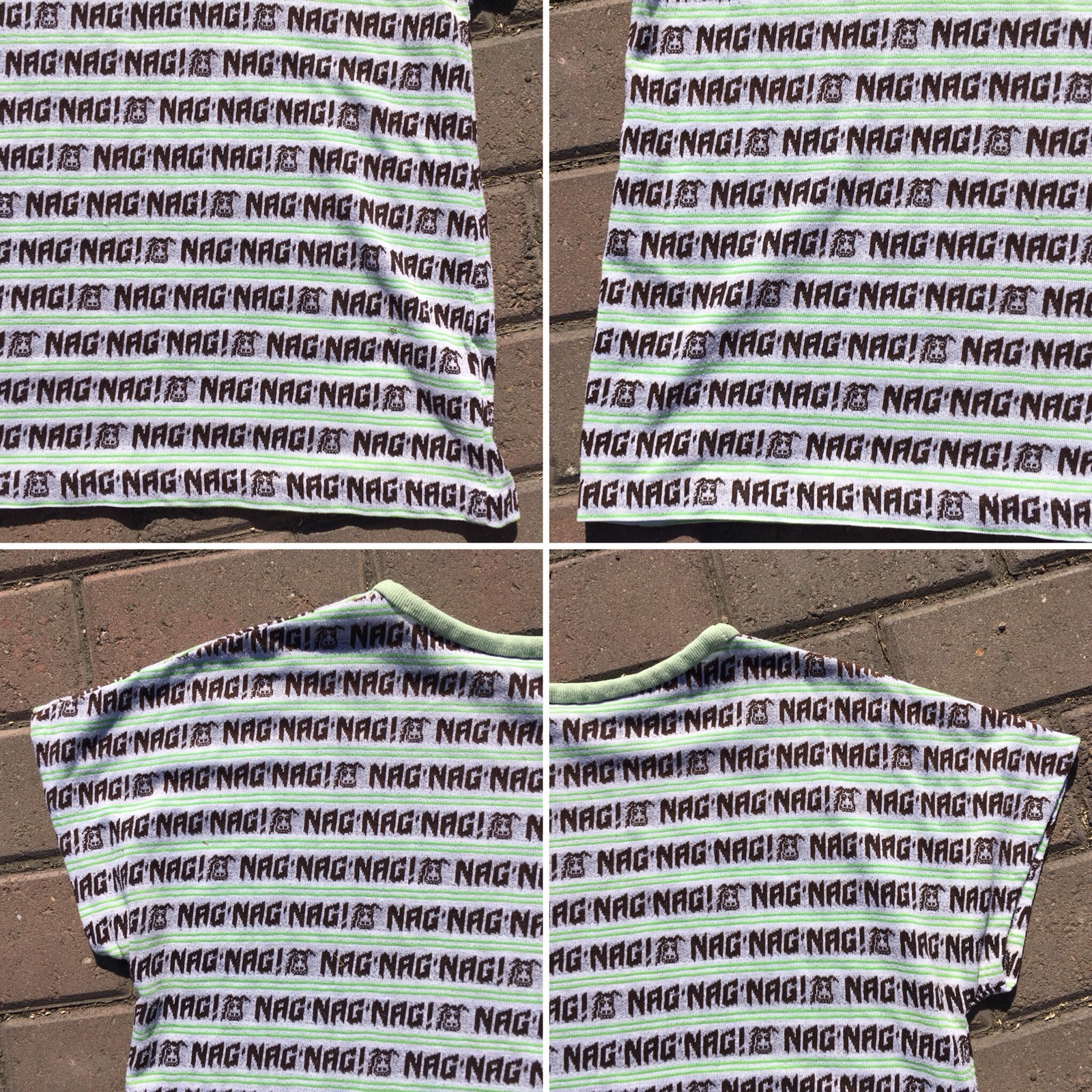 NAG NAG NAG T Shirt Top All Over Print Pattern Tee Striped Donkey Horse