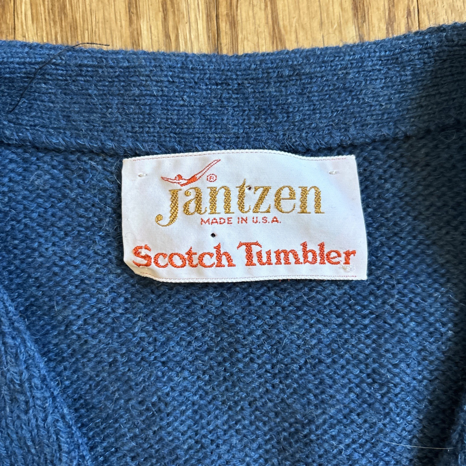 Vintage Jantzen Scotch Tumbler Sweater Vest XL Blue Wool Knit Grandpa