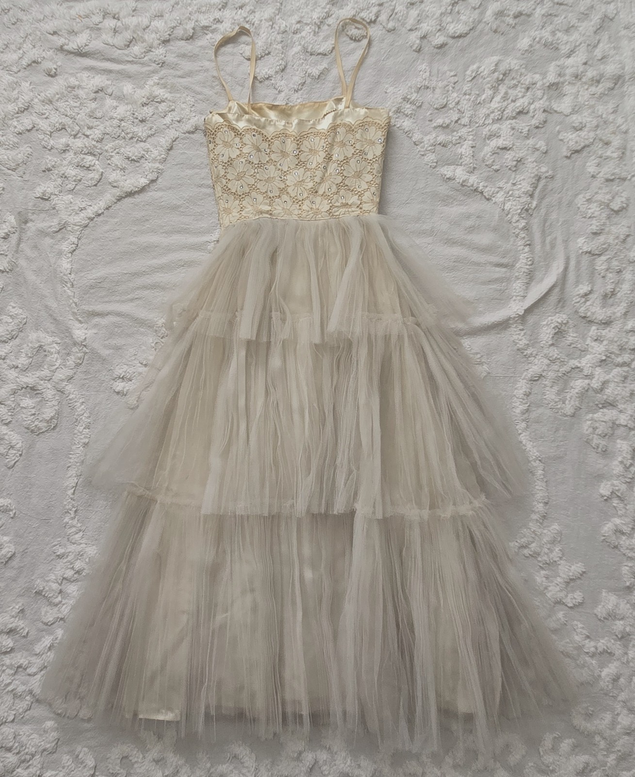 Vtg 50s Tulle & Sequin Party Dress By Dance Time, XS/2/Juniors, Formal, Bridal