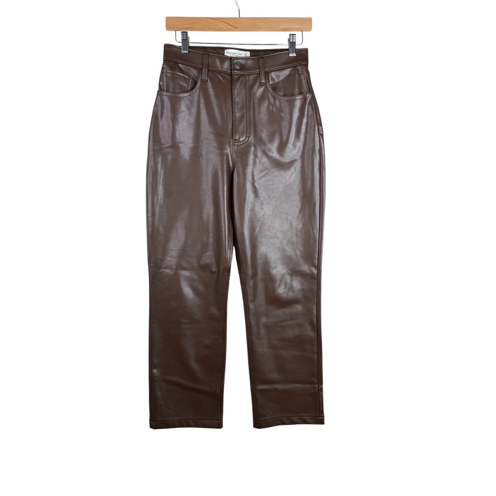 Abercrombie & Fitch Curve Love Vegan Leather 90’s Straight Pants size 4/27 Brown