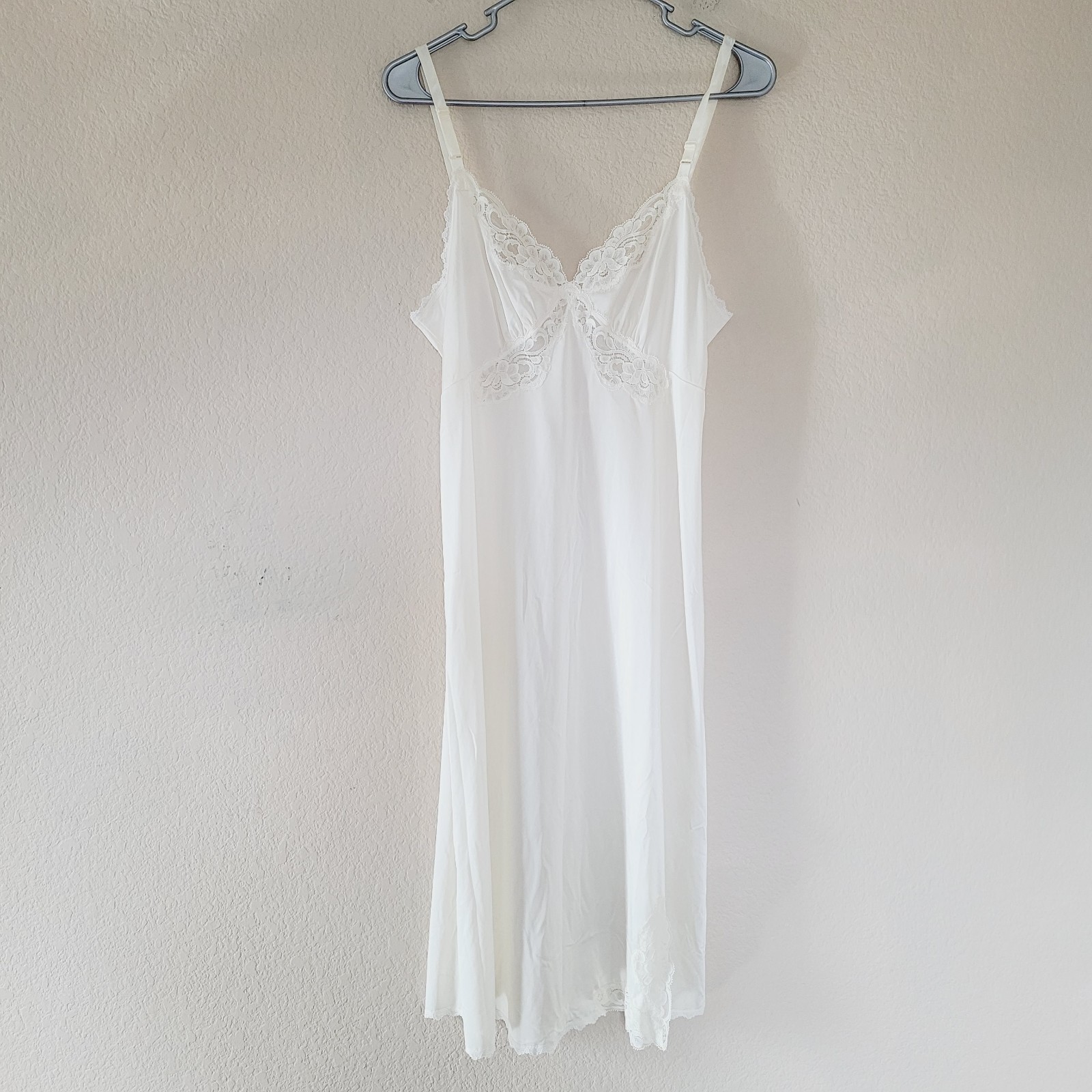 Vintage Shadowline Slip Dress Ivory Lace Nightgown Honeymoon Bridal 34 Tall USA