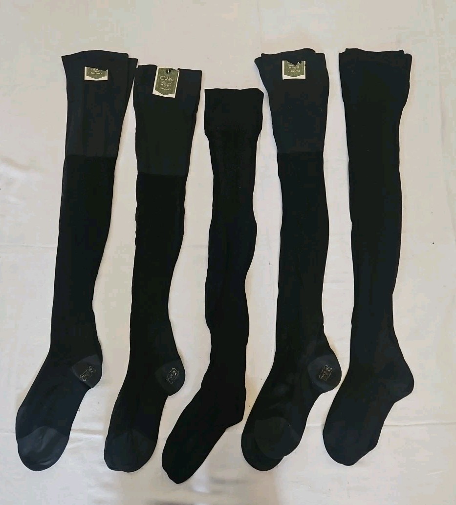 5 Pairs 1920s Vintage Hosiery Seamed Stockings Thigh High Black Seams