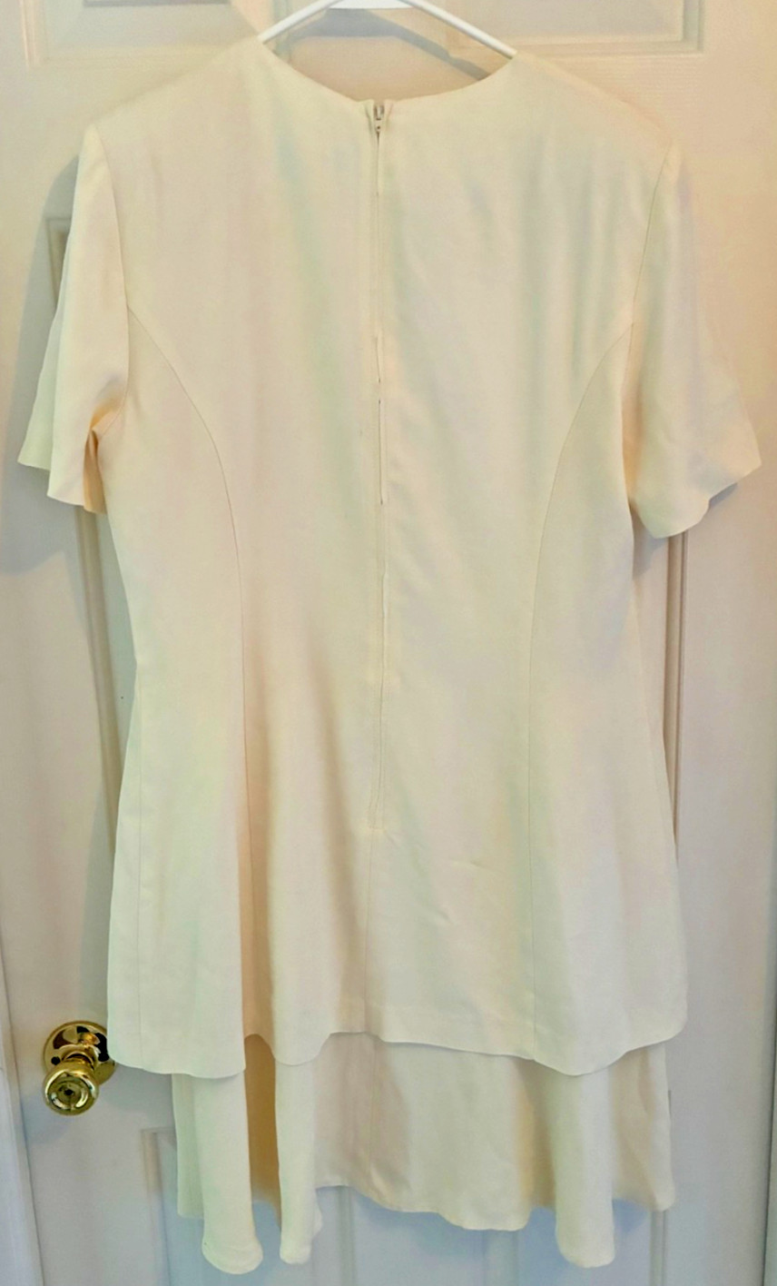 VTG Cream Dress Shoulder Pads Back Zipper Size 12 Career Cottagecore Coquette