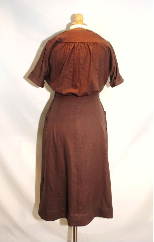Vintage 1960’s Helen Whiting Brown Wool Day Dress Button Front XS/S Swiss Miss