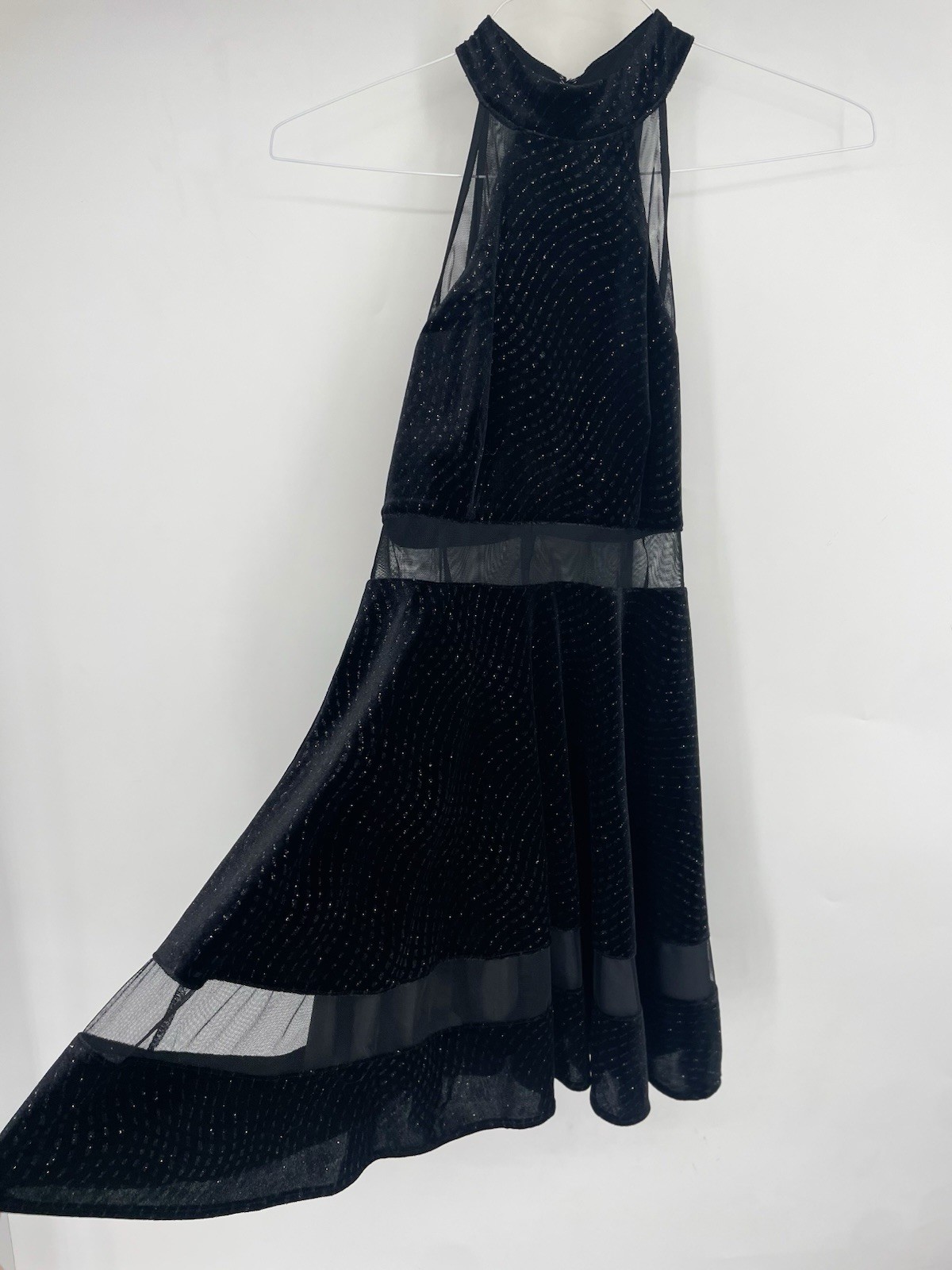 Vintage 90s Jump Apparel 3 4 Black Glitter Velvet Sheer Mini Halter Dress Hoco