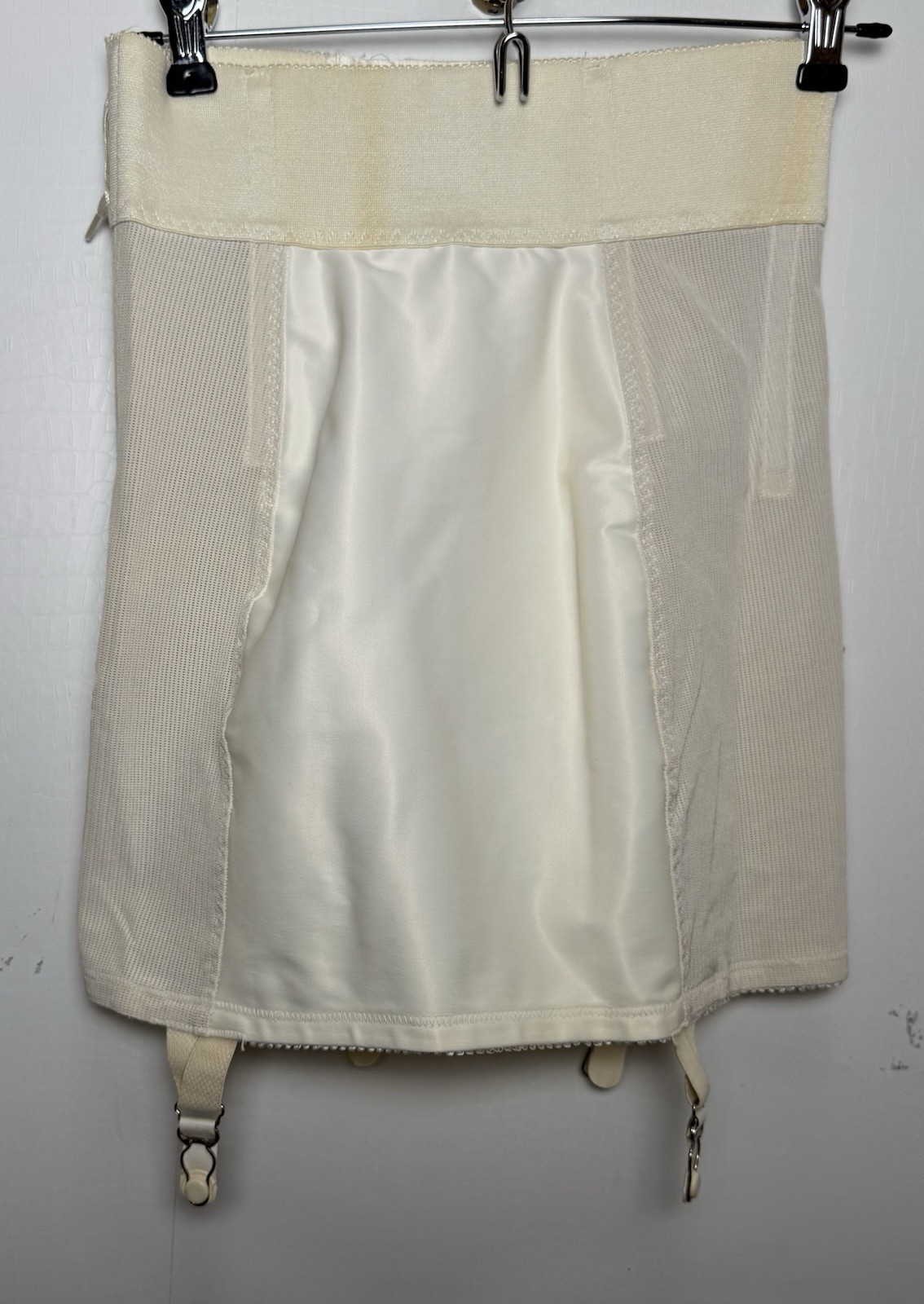 VTG 50s Open Bottom Girdle Garter Belt XS Ivory Pin Up Shapewear Metal Zipper