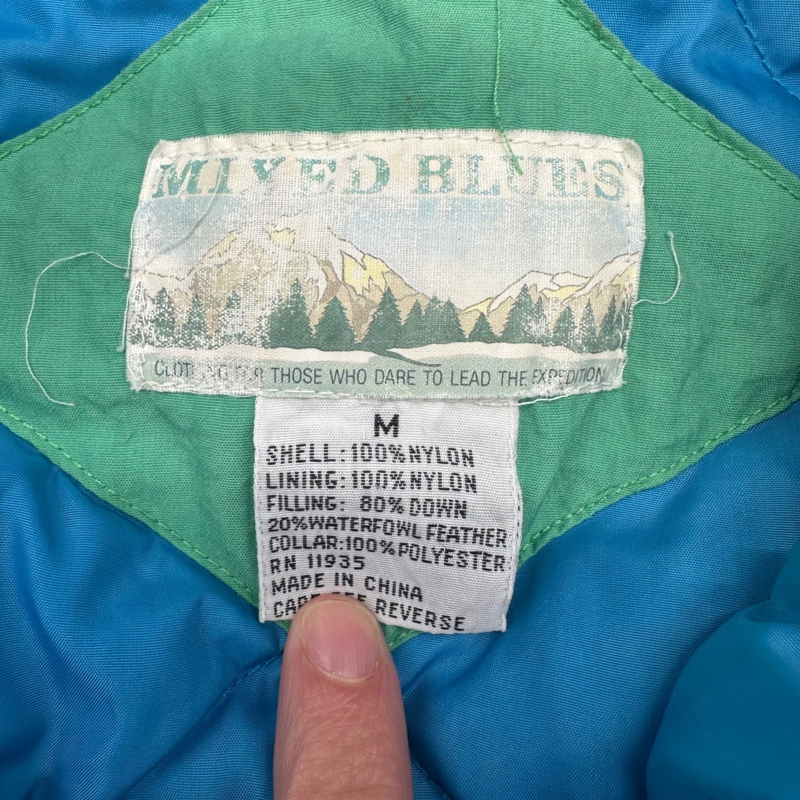 Vintage Green Puffer Coat Jacket Womens Medium 1990s Mixed Blues Nylon Down