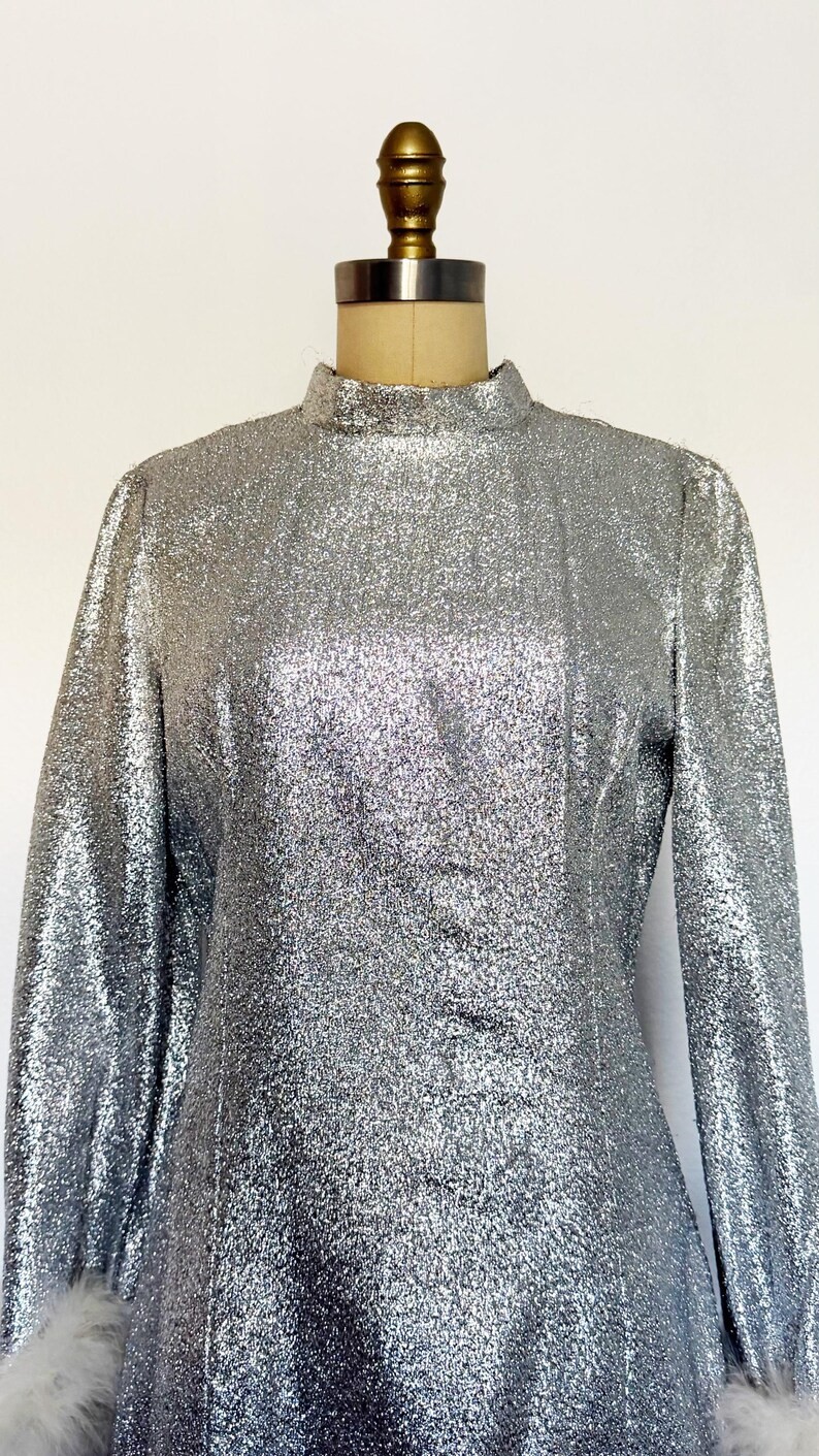 1960s Cocktail Dress / 1960s Party Dress / Silver Lamè Dress / Size Medium