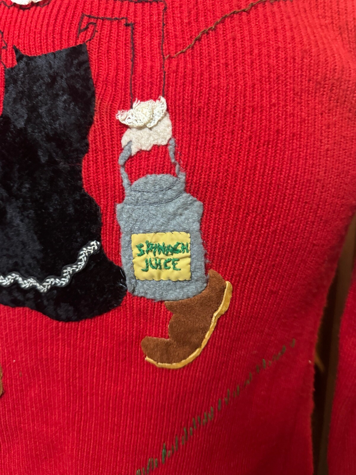 Vintage Olive Oyl Popeye Red Sweater Small – Spinach Juice Homemade Sewn