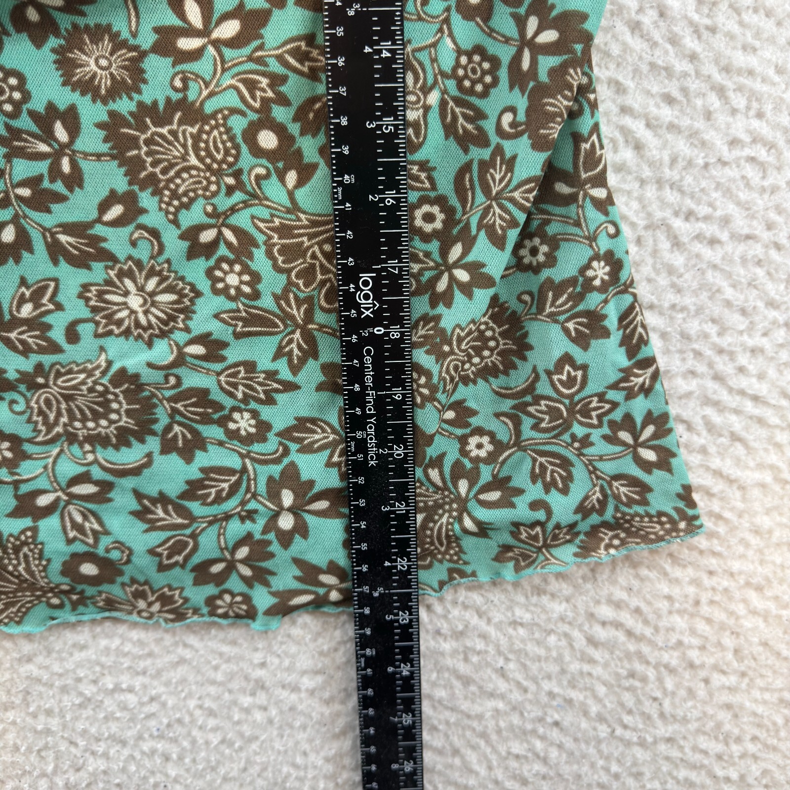 Y2K Vintage Top Large XL Blue Brown Floral Mesh Cowl Neck Corpcore Career Office