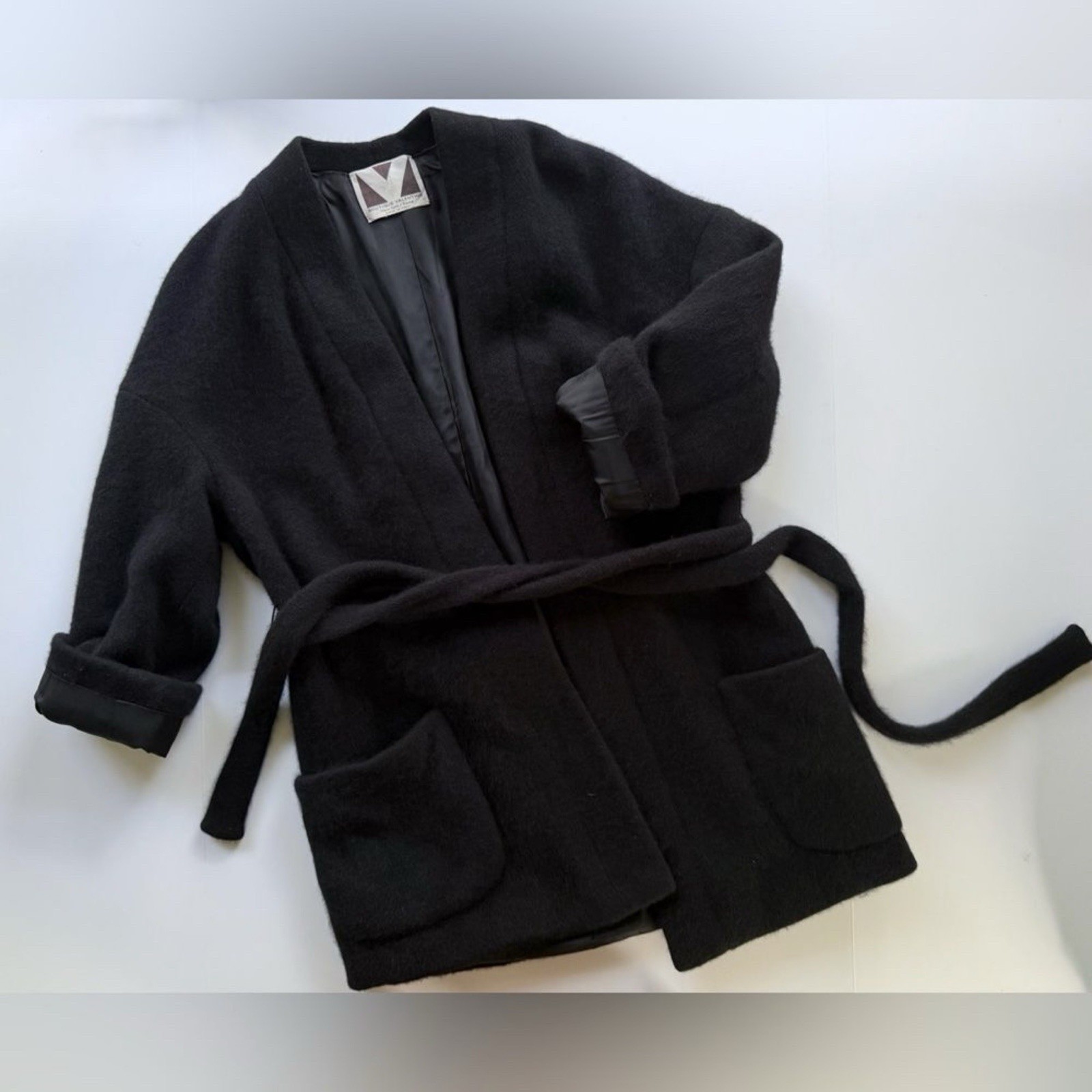 Rare Valentino 1960s Vintage Kimono / Smoking Jacket Style Wrap Jacket Black S/M
