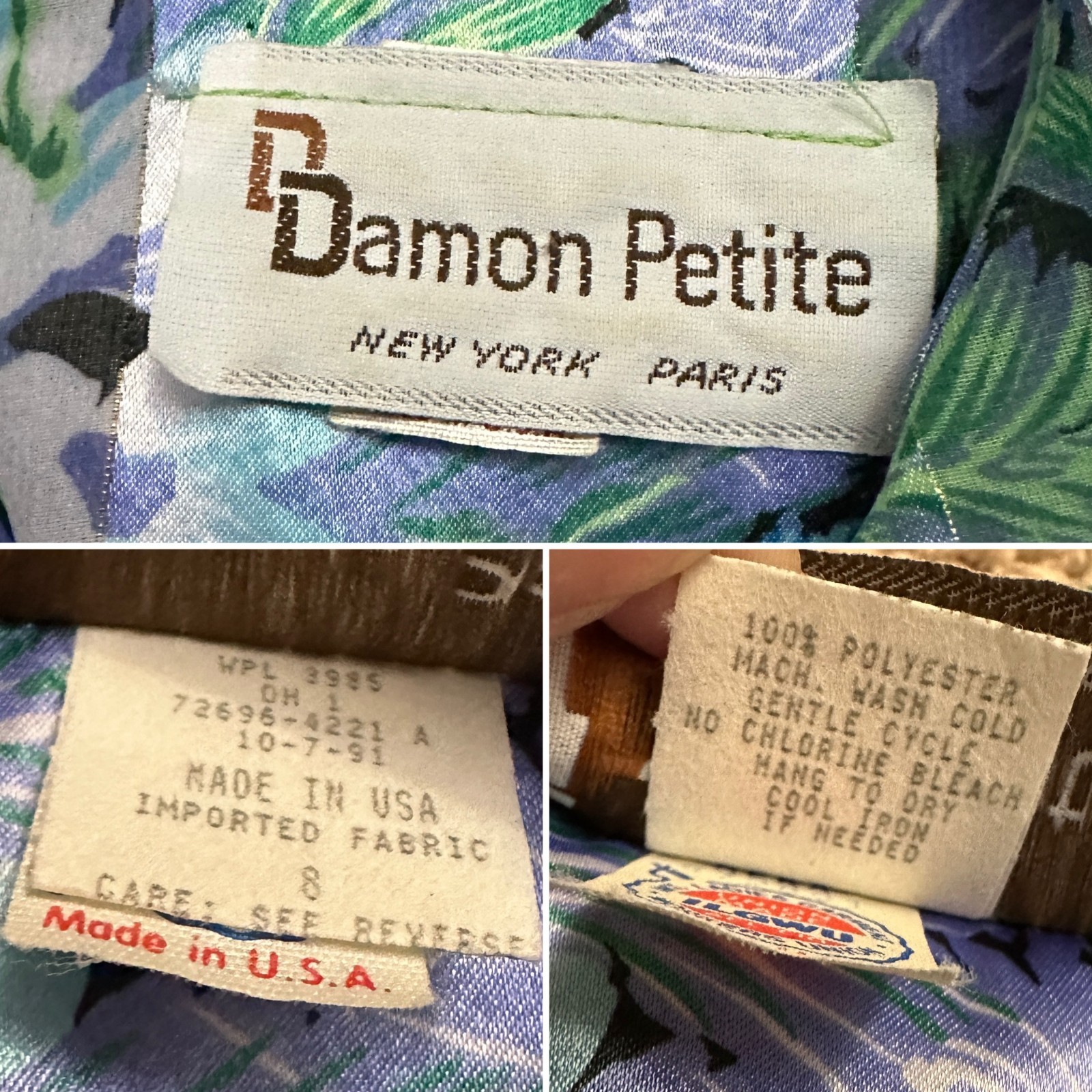 Vintage 80s Damon Petite Floral Pleated Dress Womens Size 8 Union Made USA Retro
