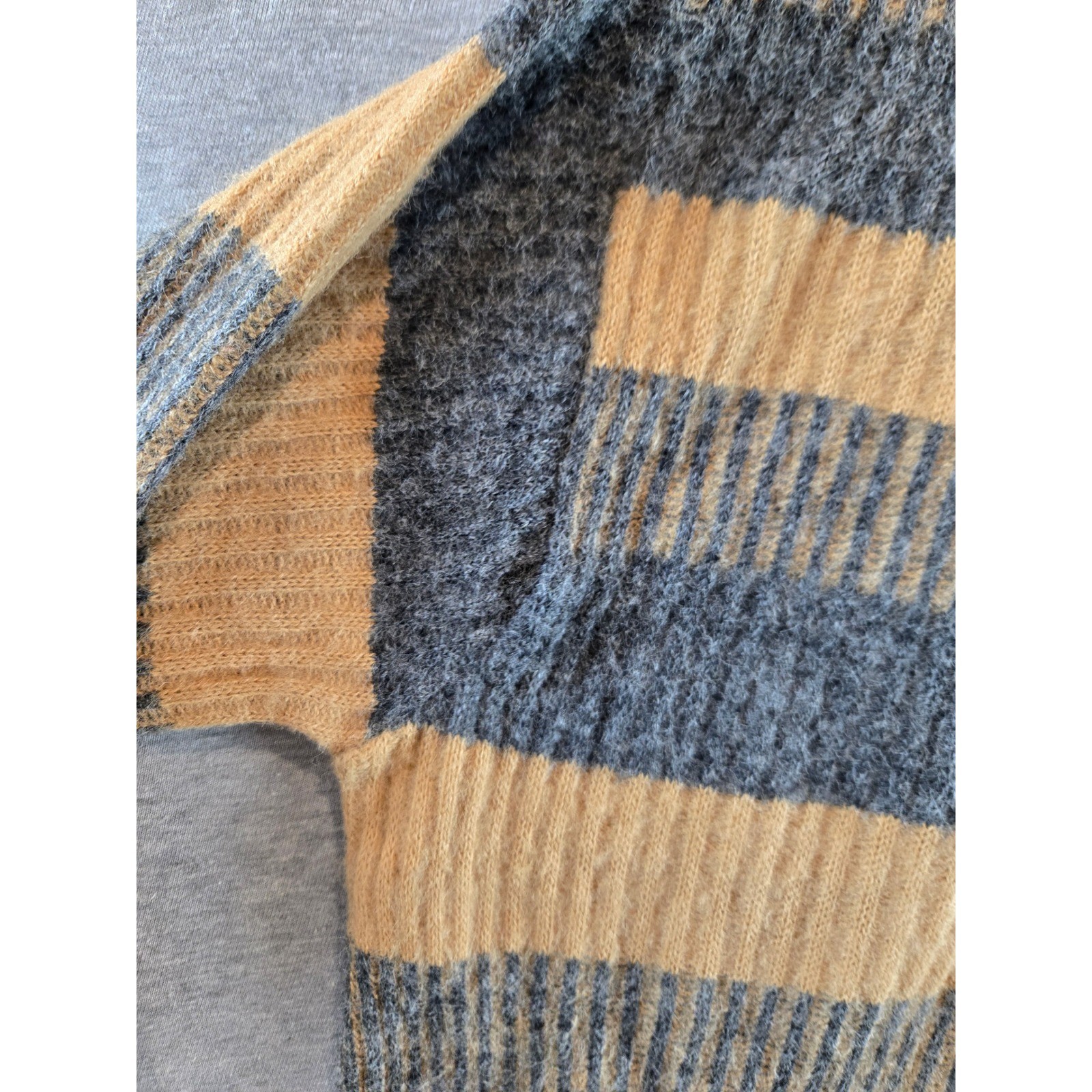 Cape Codder Joan Marie Sweater Women M Grey Tan Wool Striped 1950s True Vintage