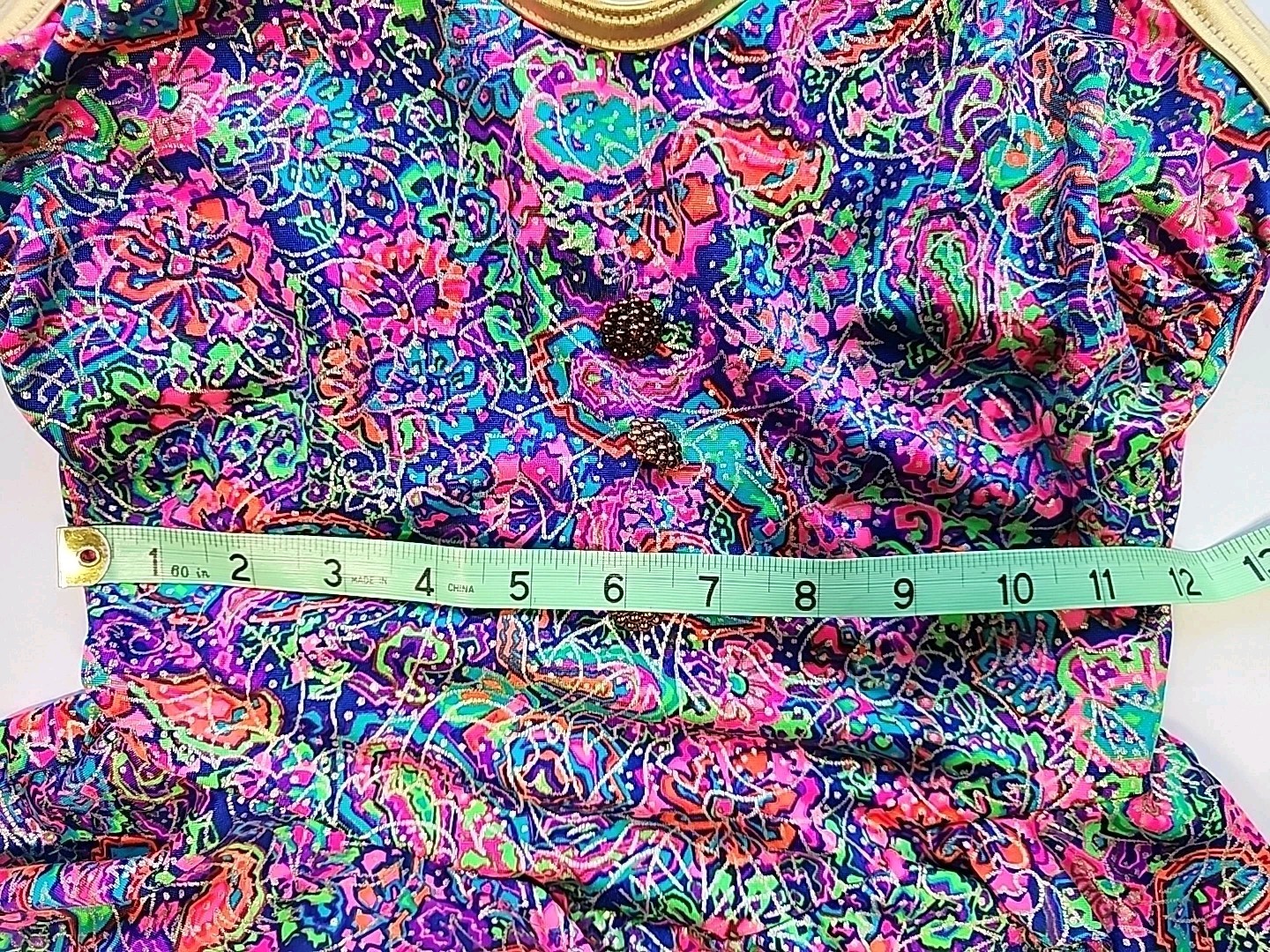 Gantner California Womens Size 10 Psychedelic Neon Colorful 1pc Bathing Suit 80s