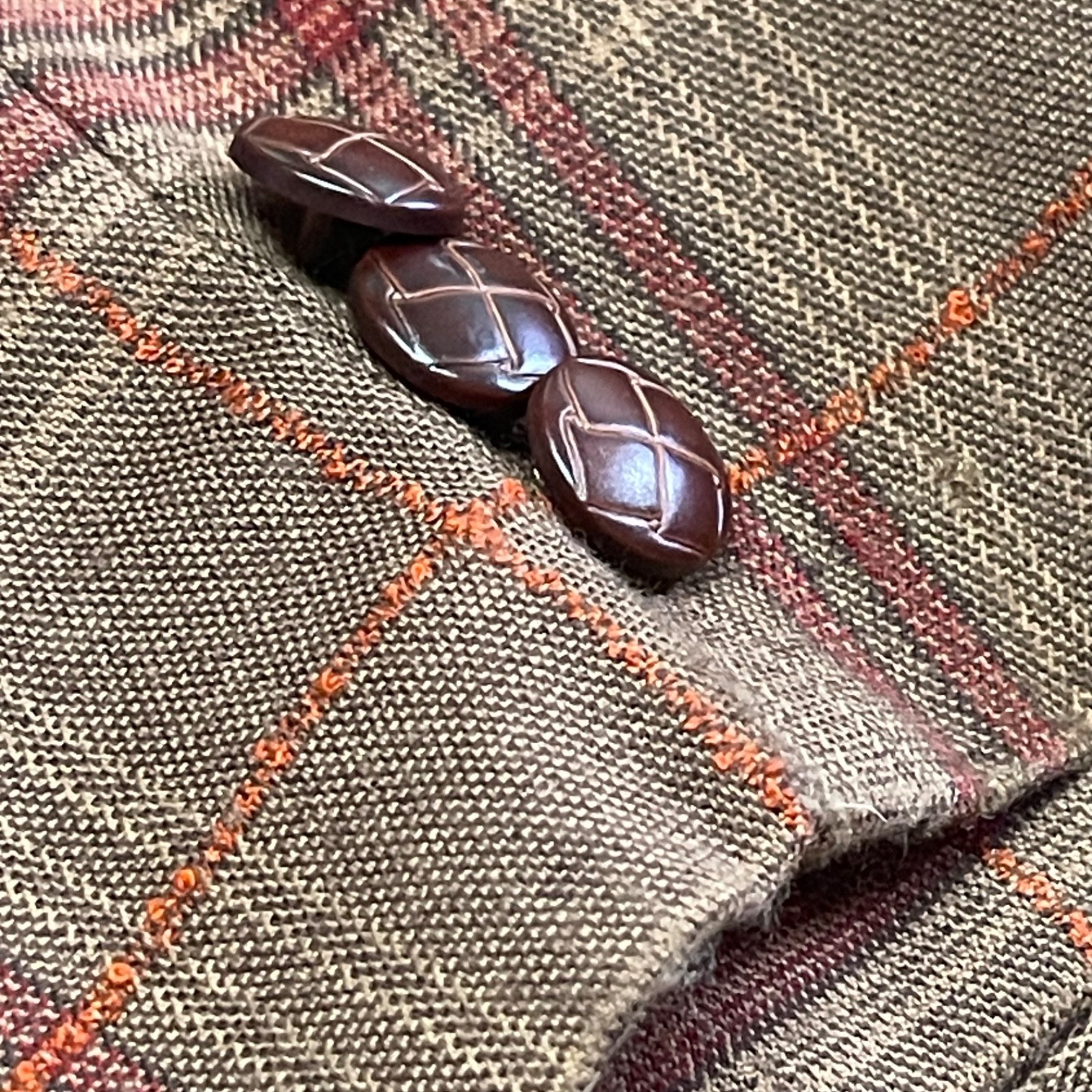 Vintage Jones & Co Plaid Tweed Blazer Jacket Size 6 Brown Red Martingale Belted