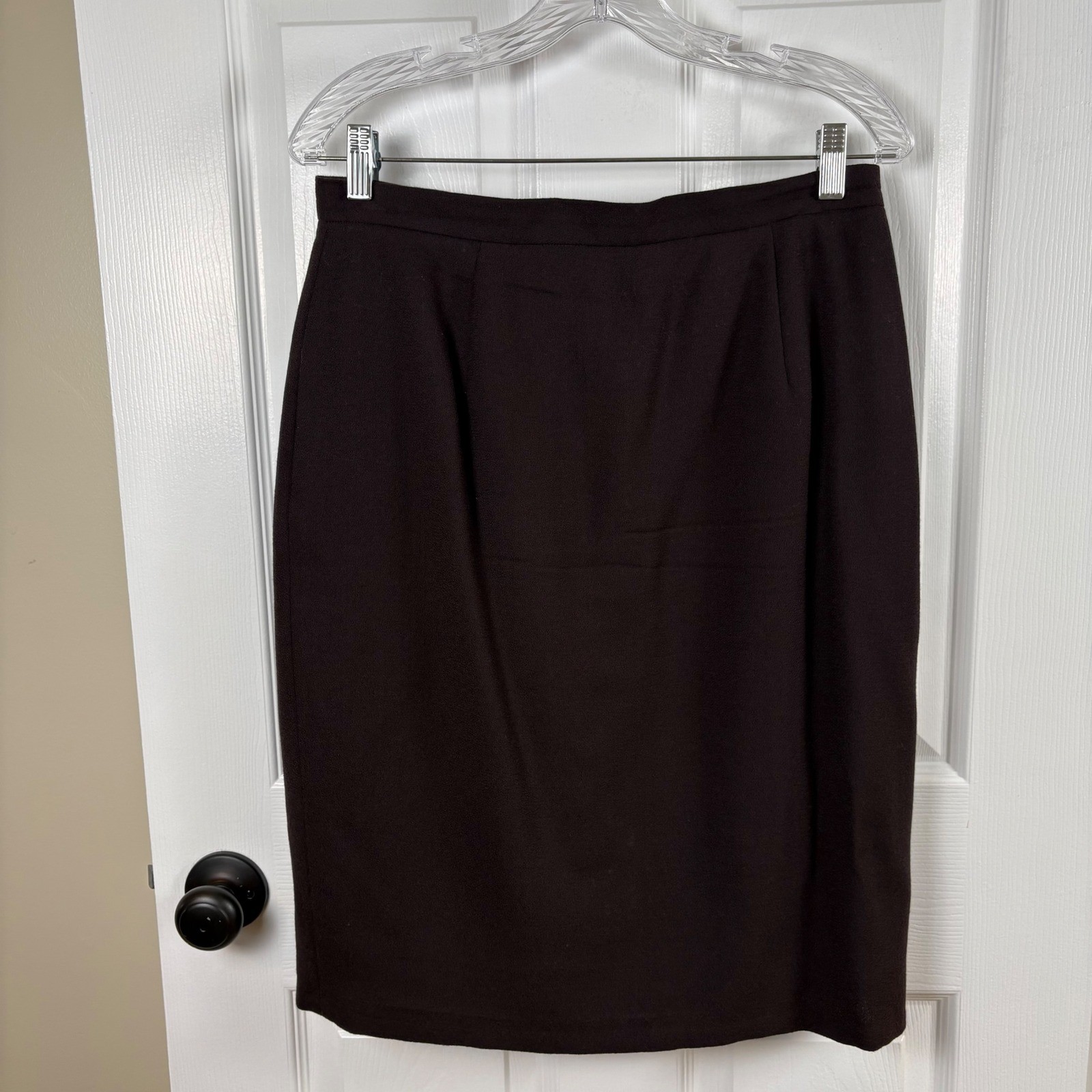 Vtg Christian Dior Skirt Suit 14P Brown Wool Velvet Trim Zip Jacket Luxury
