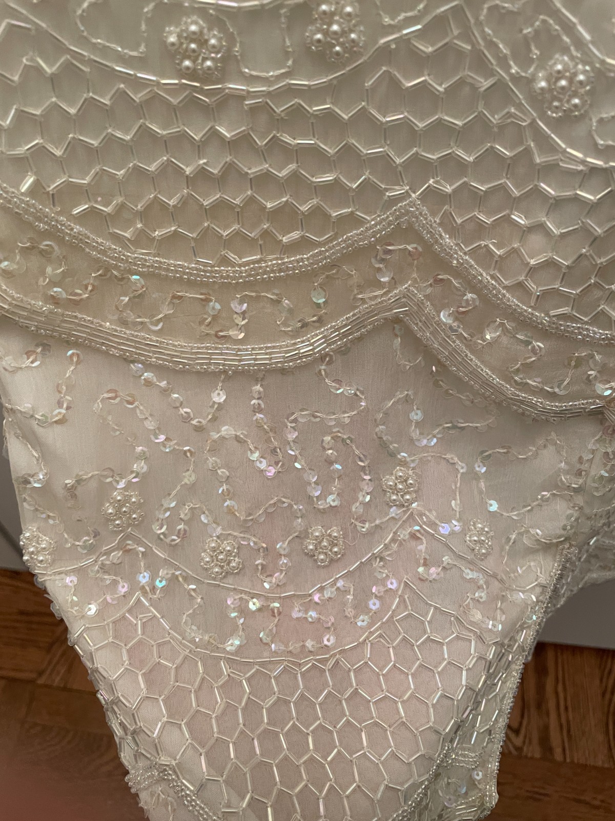 Vintage Large Brilliante by J.A. 100% Silk White Beaded dress Wedding