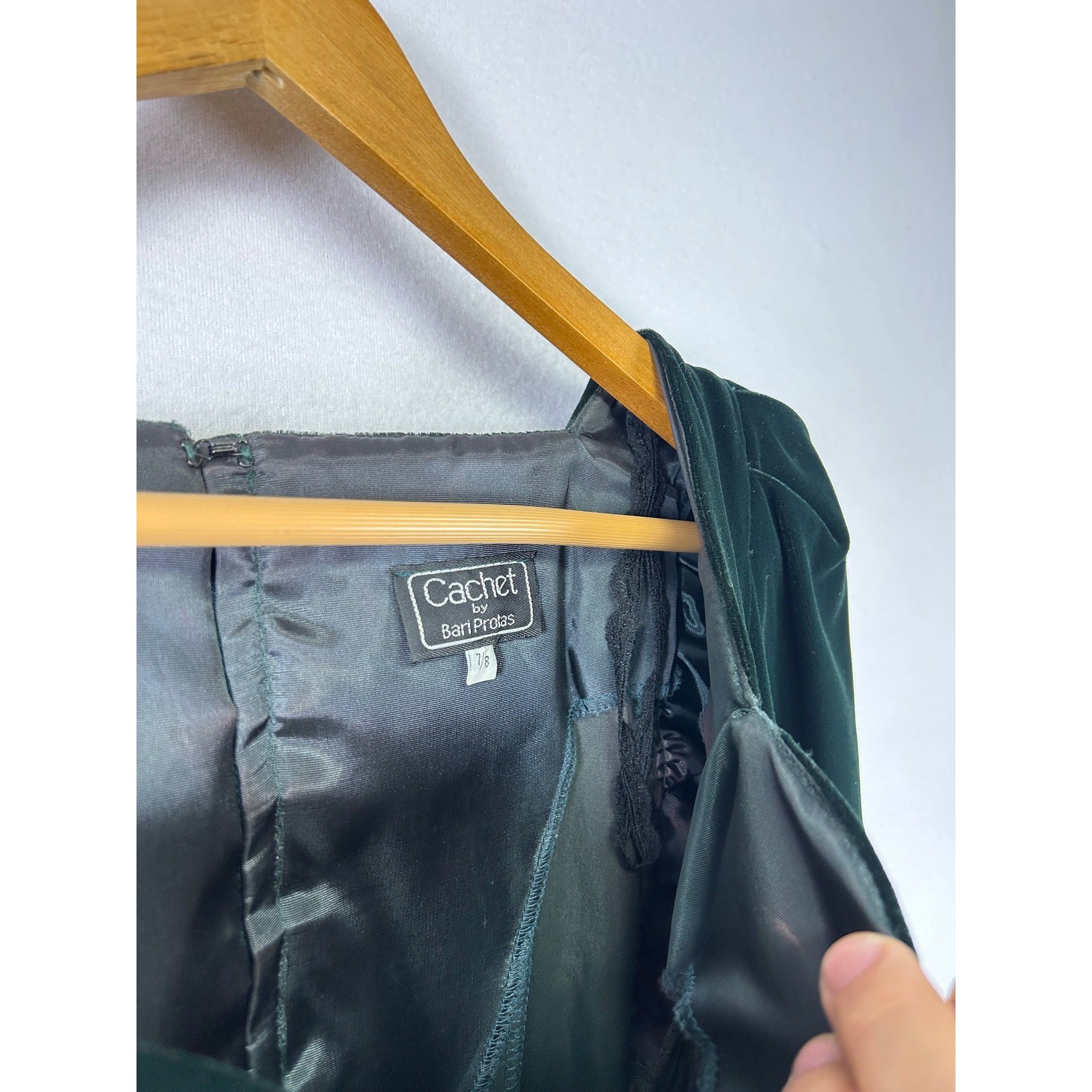 Vintage 90s Cachet by Bari Protas Velvet Midi Dress Women 7/8 Dark Green